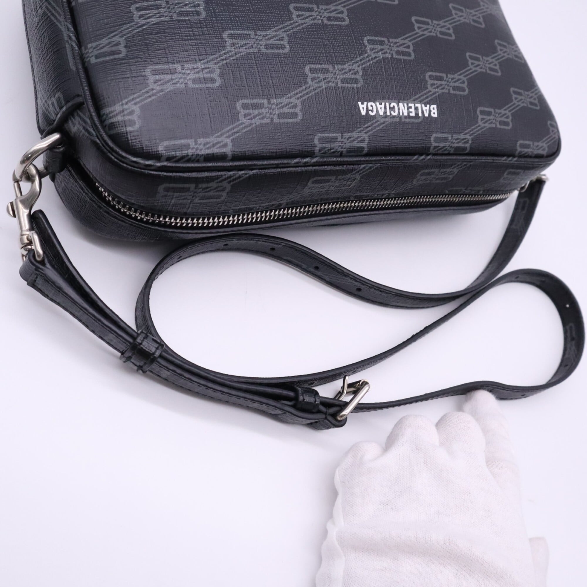 Balenciaga Black Gray Coated Canvas Shoulder Bag (Pre-Owned)