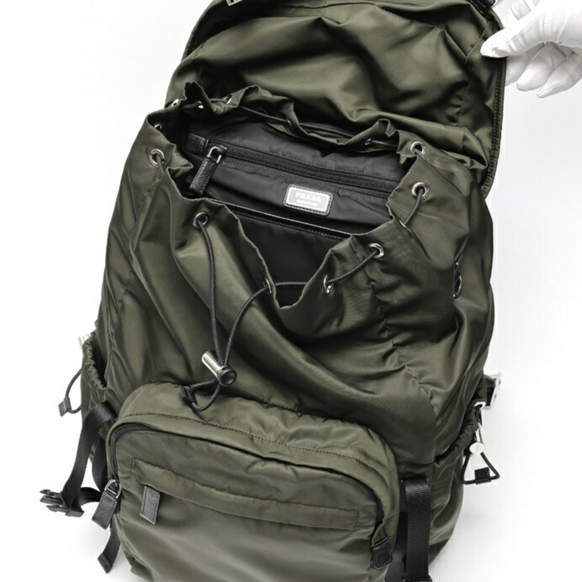 Prada Khaki Nylon Saffiano Triangle Backpack (Pre-Owned)