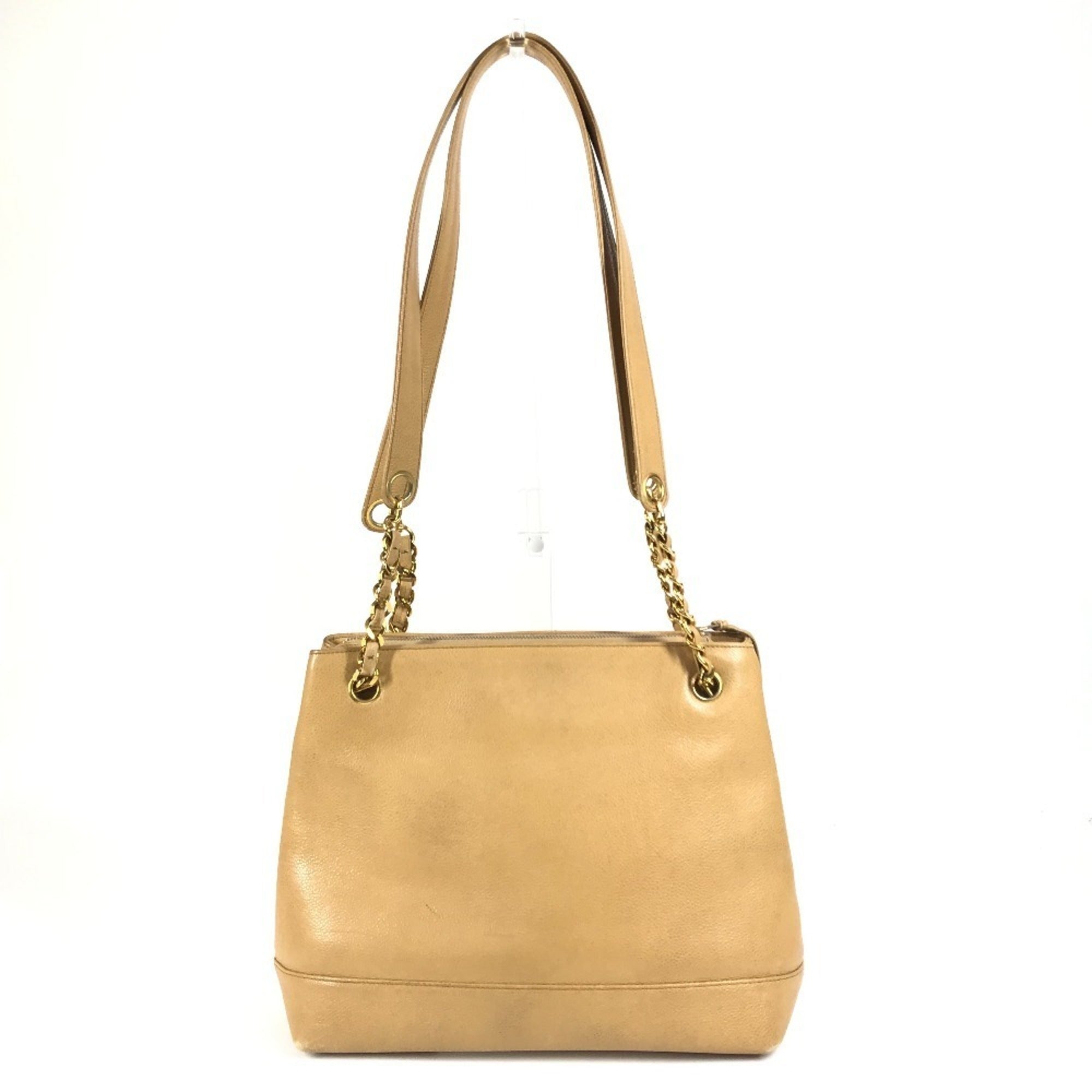 Chanel Beige Grained Calfskin Shoulder Bag Tote Bag (Pre-Owned)