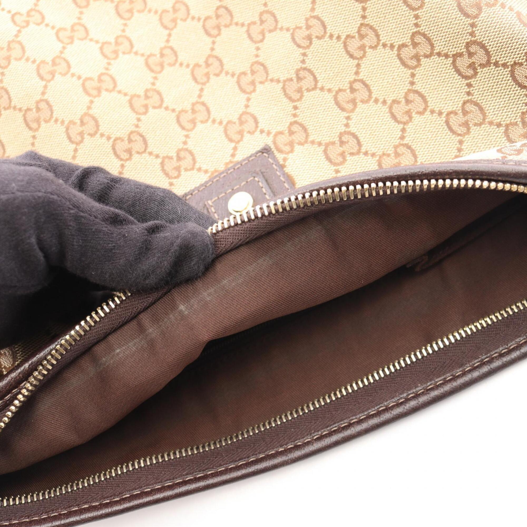 Gucci Beige Brown Canvas Leather Handbag Shoulder Bag (Pre-Owned)