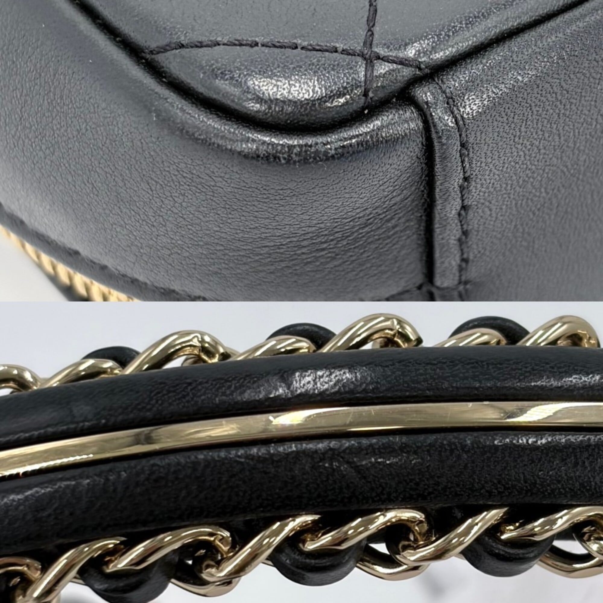 Chanel Black Leather Handbag Pochette Shoulder Bag (Pre-Owned)