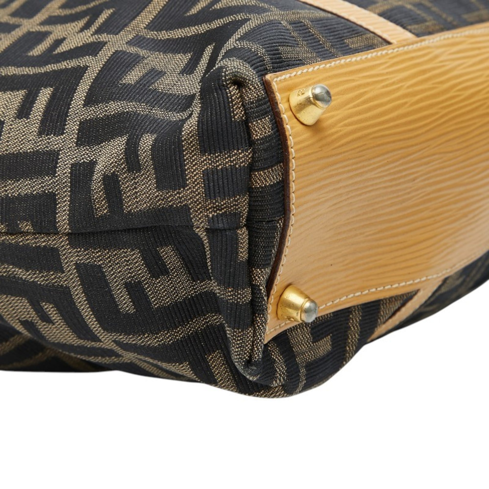 Fendi Beige Brown Canvas Leather Handbag Tote Bag (Pre-Owned)