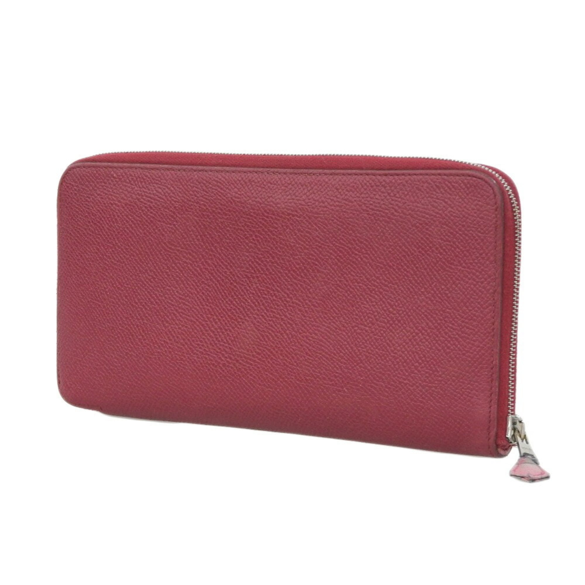 Hermes Silk'in Red Color Rouge H Courchevel Leather Long Wallet (Bi-Fold) (Pre-Owned)