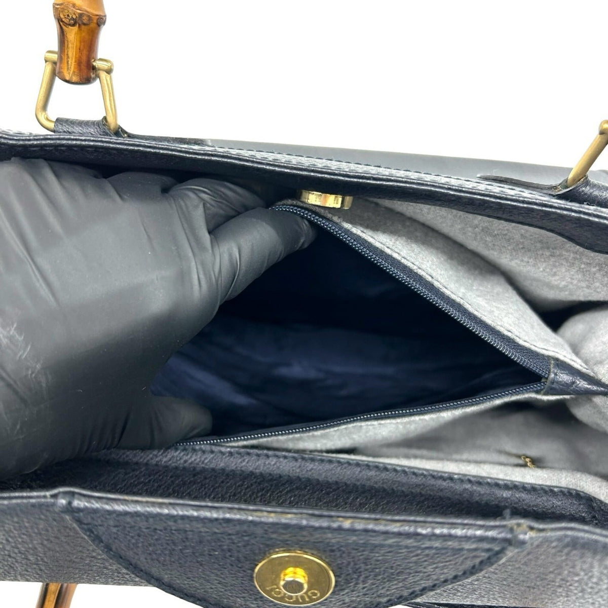 Gucci Navy Leather Handbag Tote Bag (Pre-Owned)