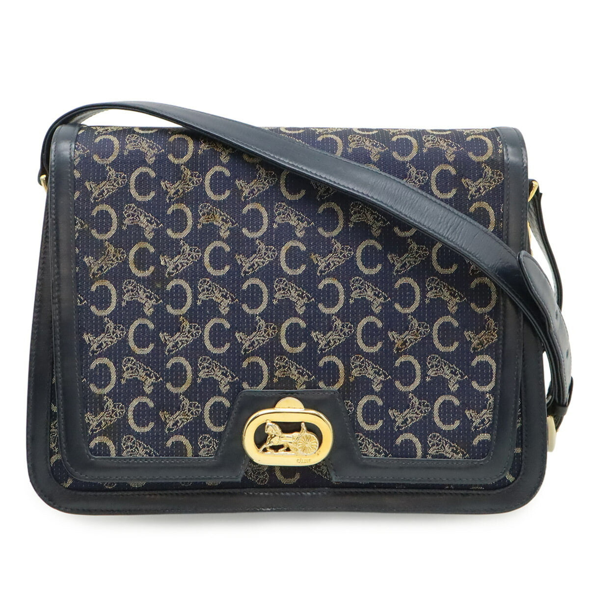 Celine Navy Canvas Leather Shoulder Bag (Pre-Owned)