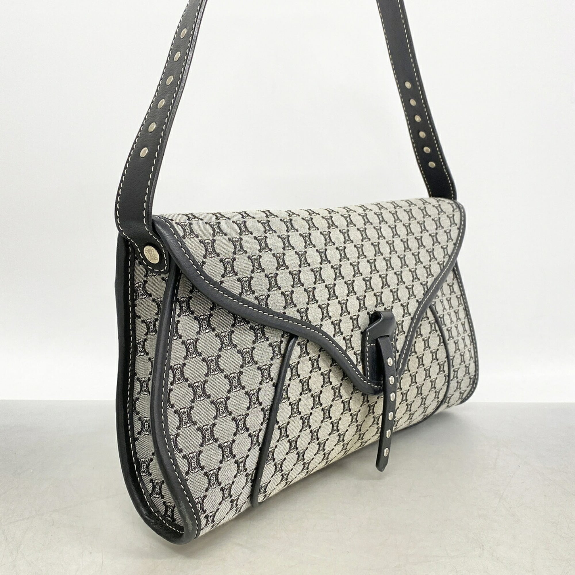 Celine Black Gray Nylon Canvas Handbag (Pre-Owned)