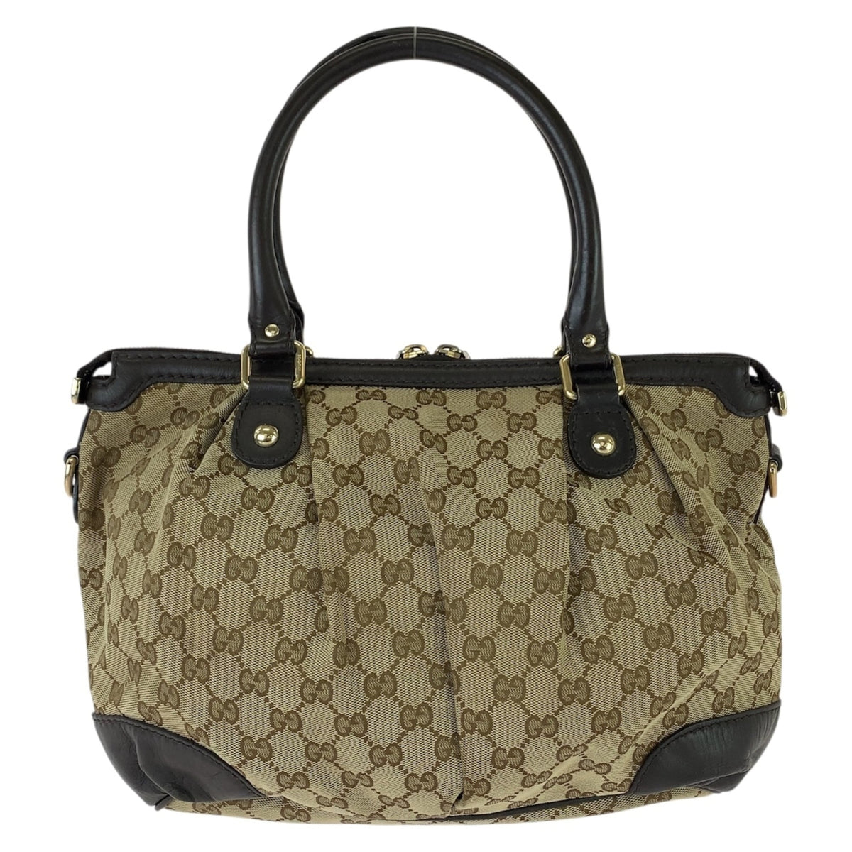 Gucci Gg Canvas Beige Brown Gg Canvas Leather Shoulder Bag Tote Bag (Pre-Owned)