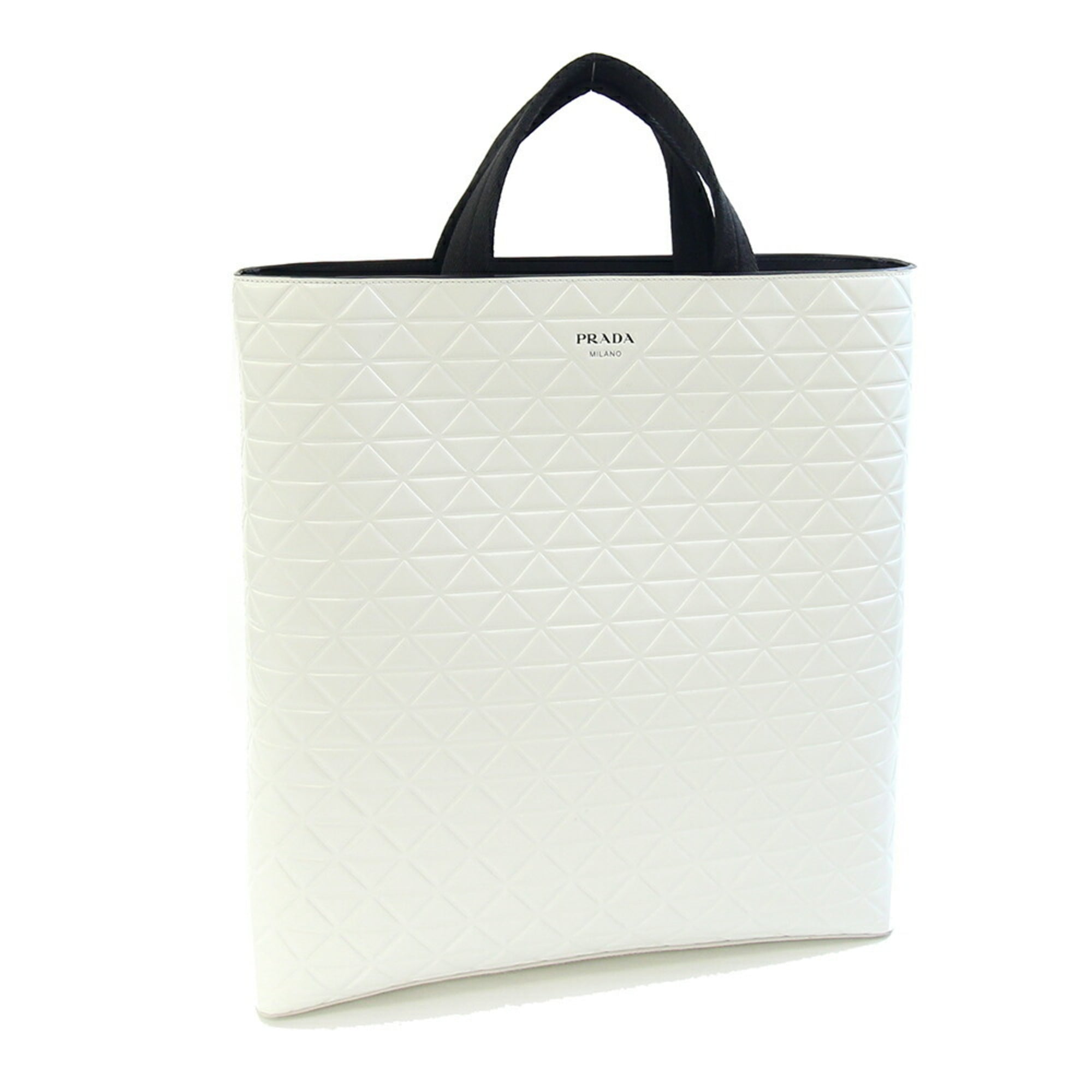 Prada Black White Leather Handbag Tote Bag (Pre-Owned)