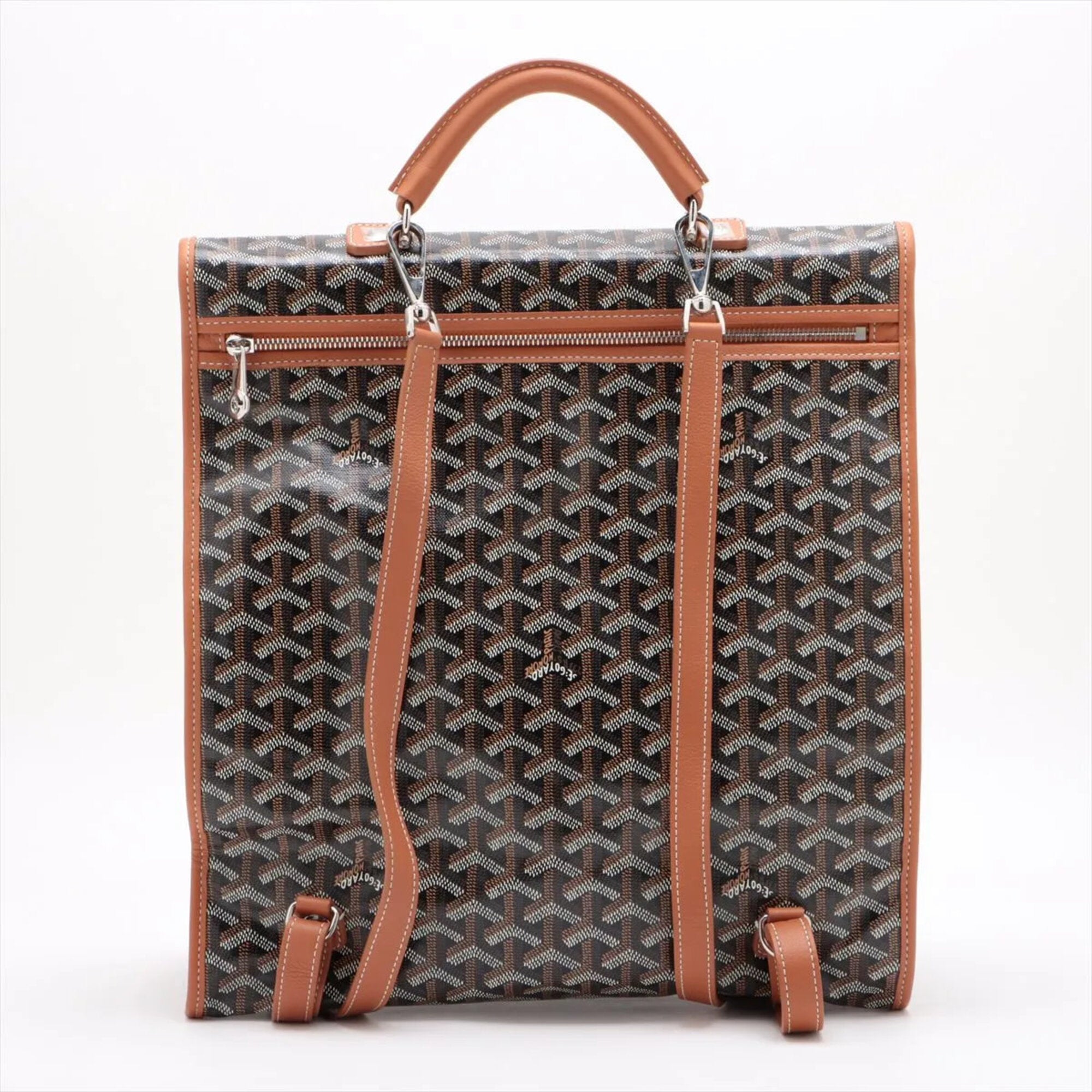 Goyard Brown Leather Coated Canvas Backpack Shoulder Bag (Pre-Owned)