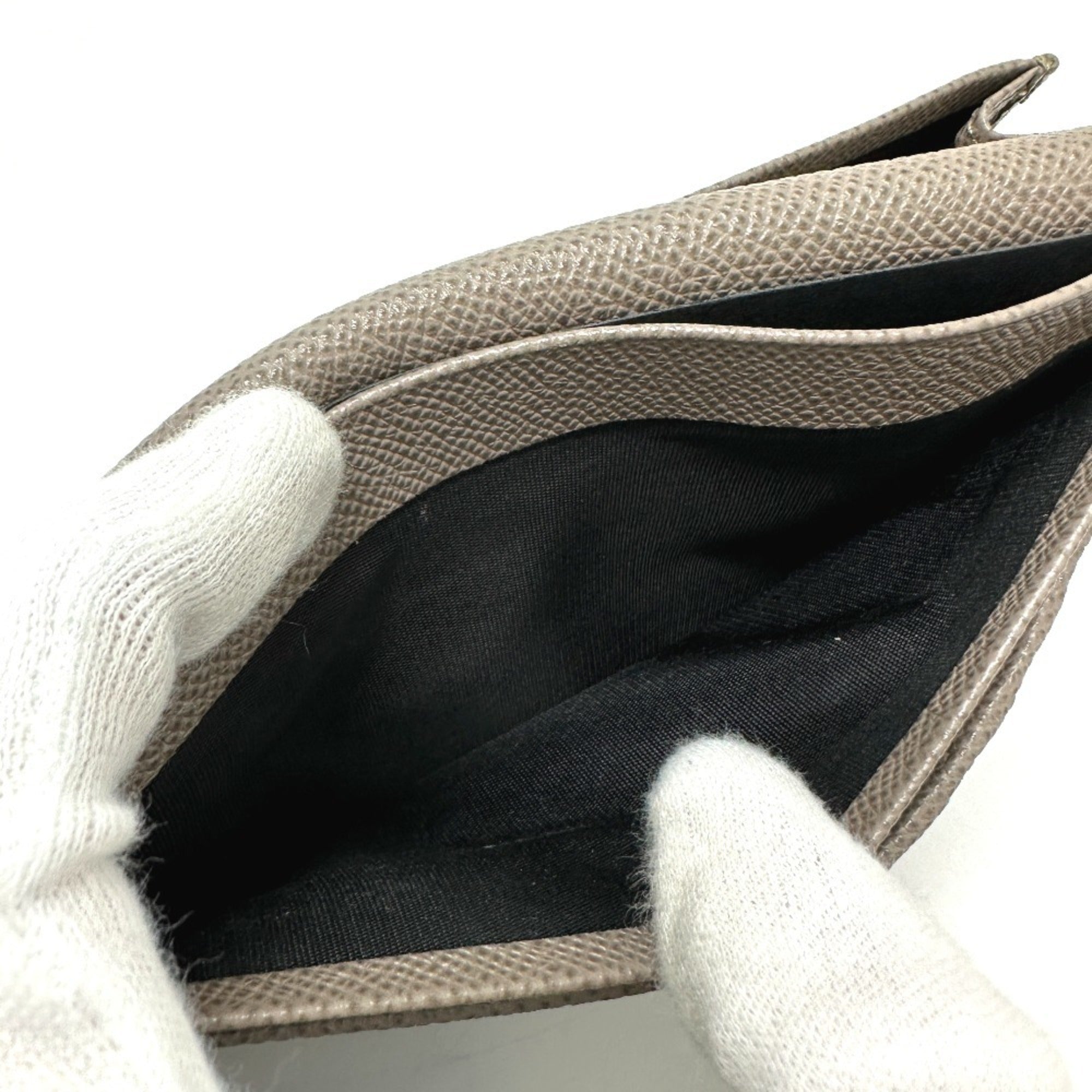 Bvlgari Gray Leather Long Wallet (Bi-Fold) (Pre-Owned)