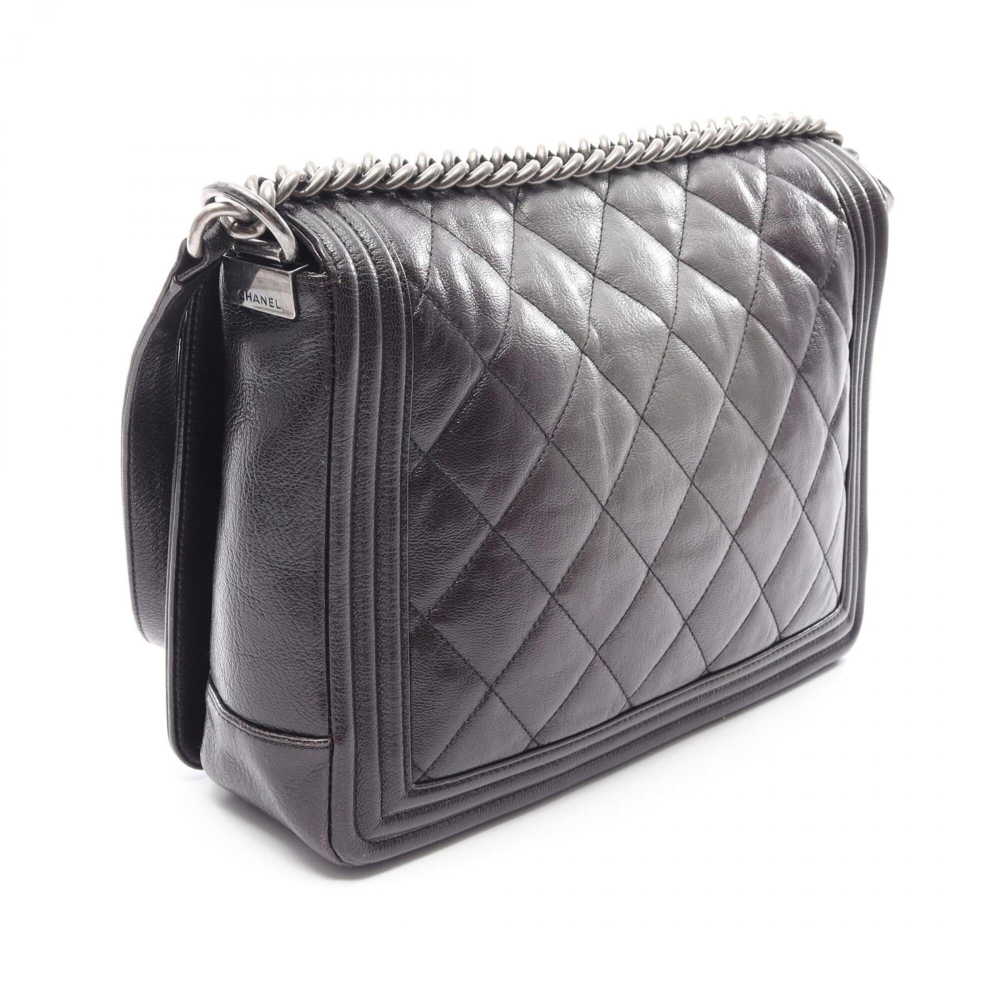 Chanel Black Gray Leather Handbag Shoulder Bag (Pre-Owned)