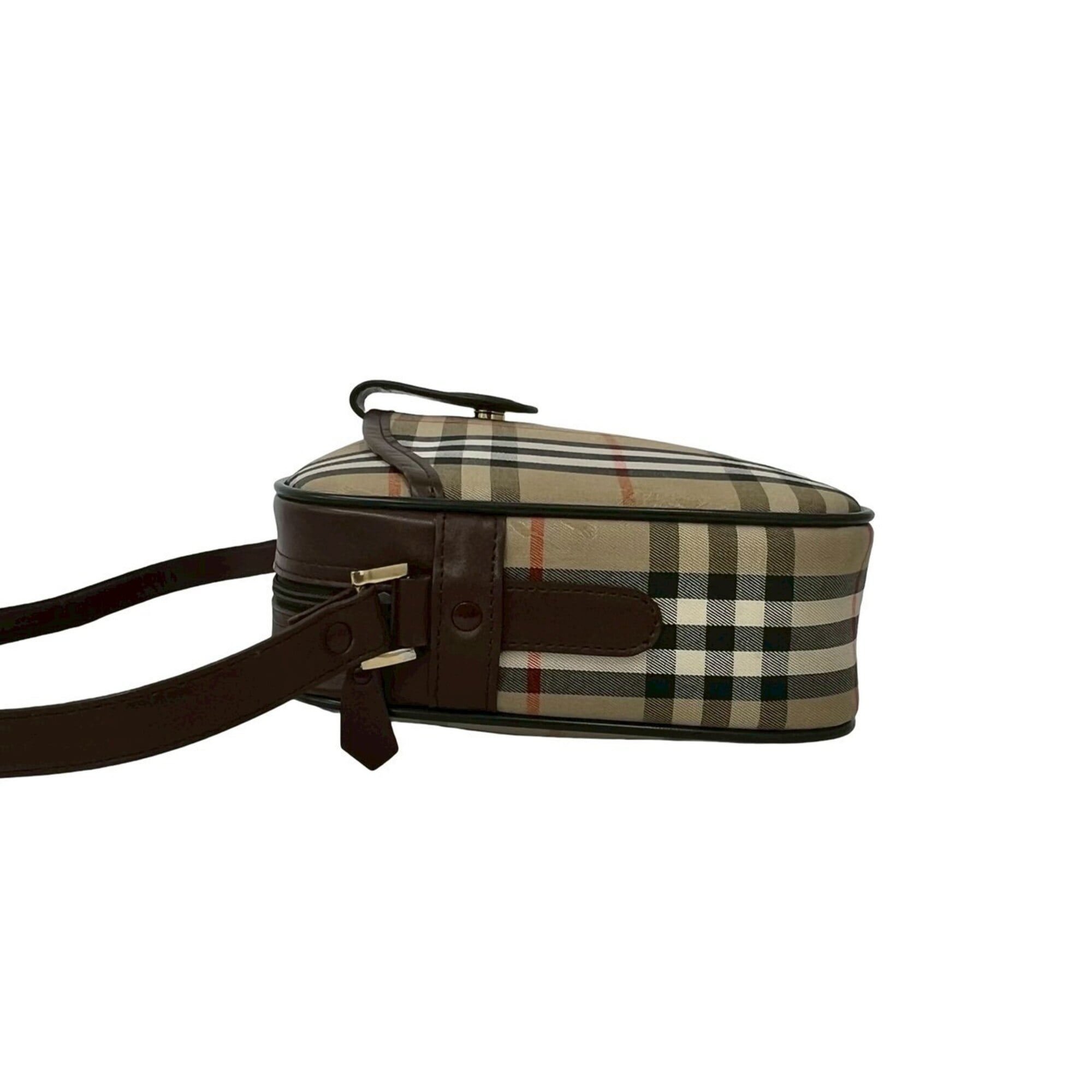 Burberry Beige Black Brown Red Color White Canvas Leather Shoulder Bag (Pre-Owned)