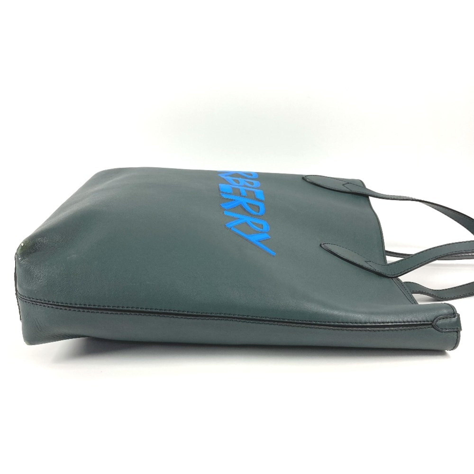 Burberry Blue Khaki Leather Shoulder Bag Tote Bag (Pre-Owned)