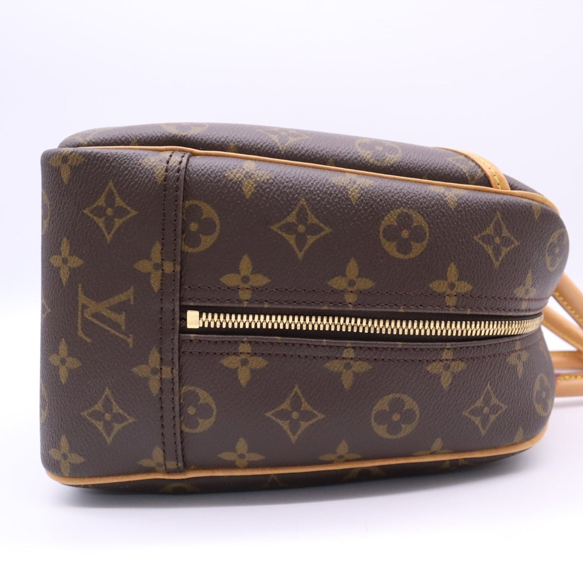 Louis Vuitton Beige Brown Coated Canvas Leather Handbag (Pre-Owned)
