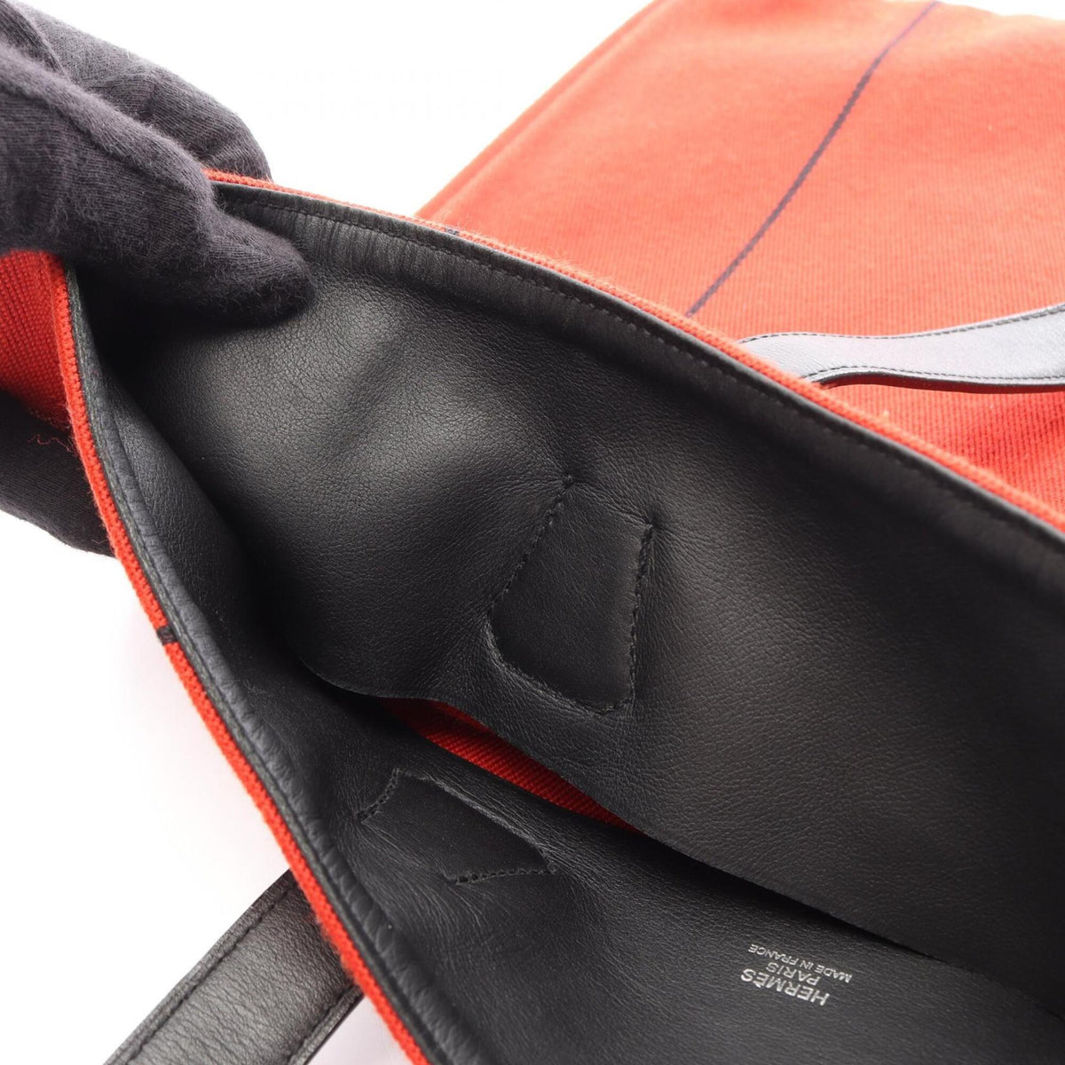 Hermes Black Red Color Canvas Swift Leather Handbag Tote Bag (Pre-Owned)