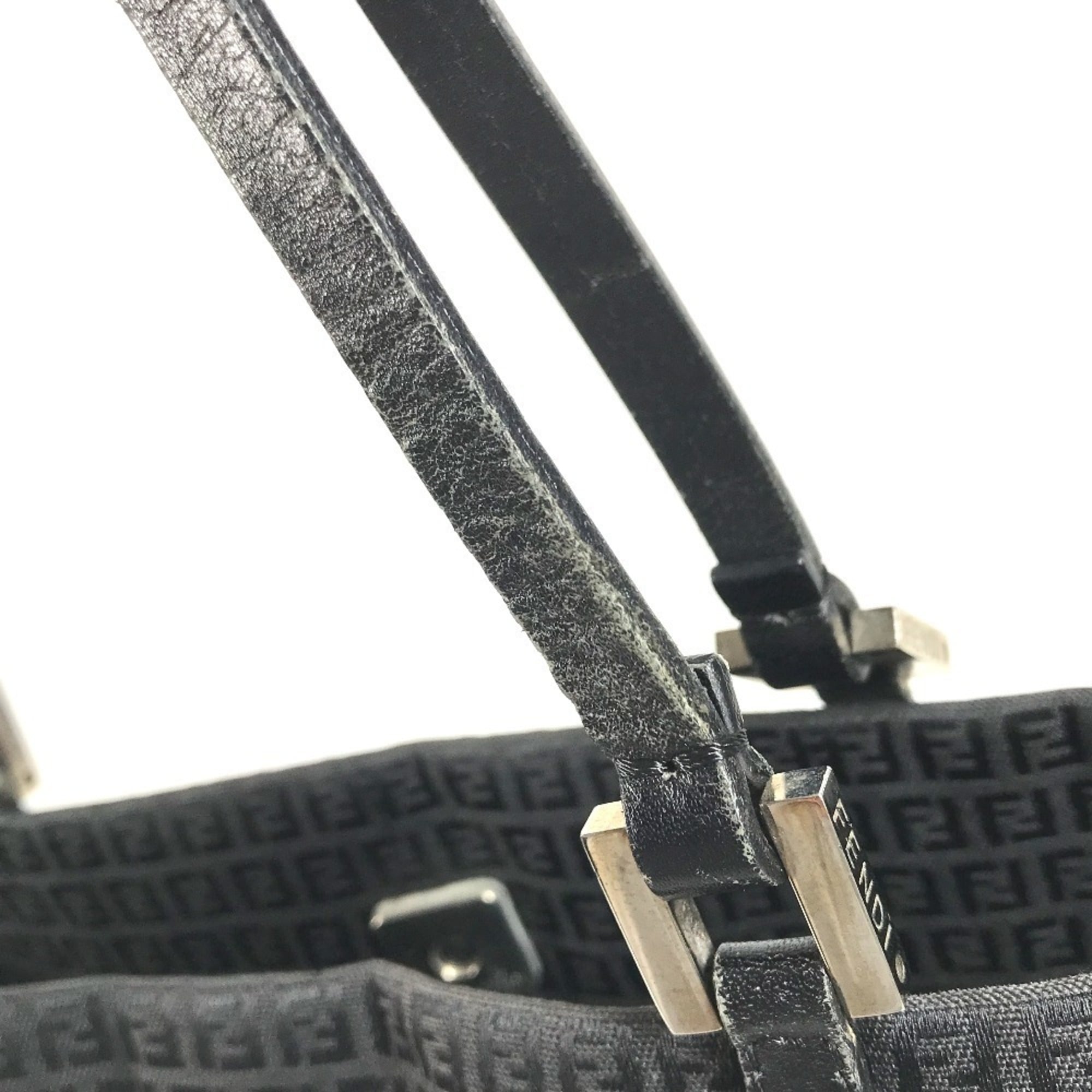 Fendi Zucchino Black Leather Canvas Shoulder Bag Tote Bag (Pre-Owned)