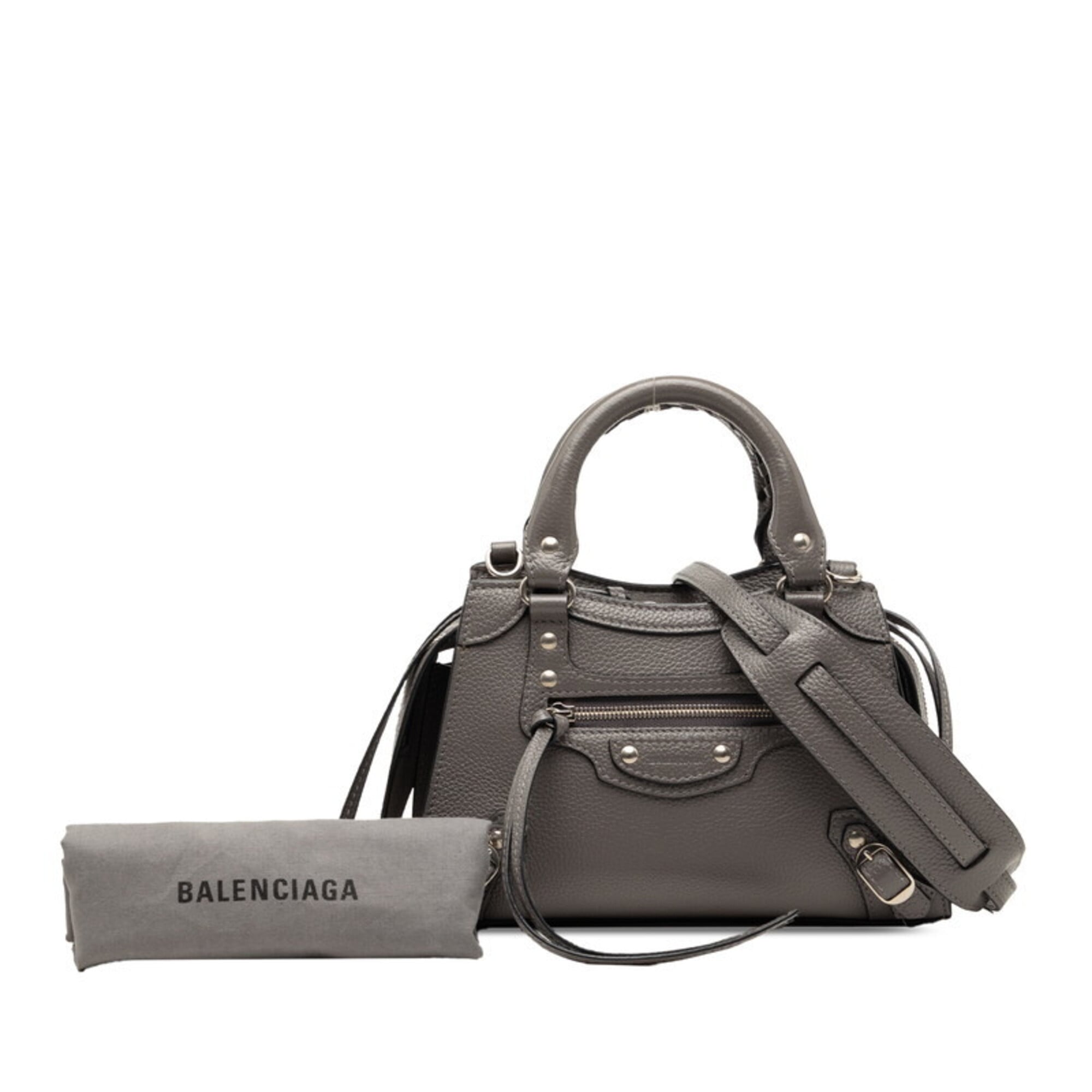 Balenciaga Gray Leather Handbag Shoulder Bag (Pre-Owned)