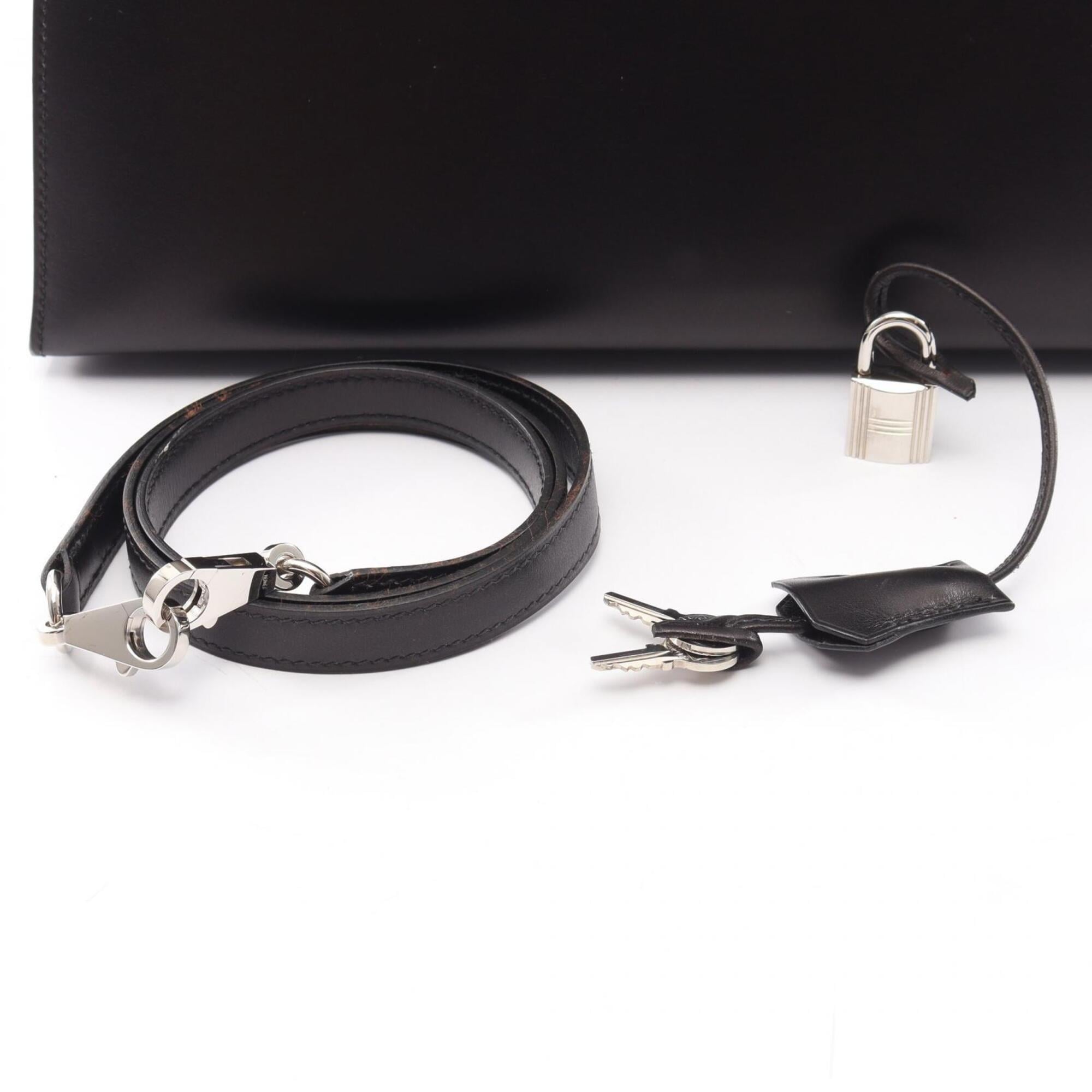 Hermes Black Box Calf Leather Leather Handbag (Pre-Owned)