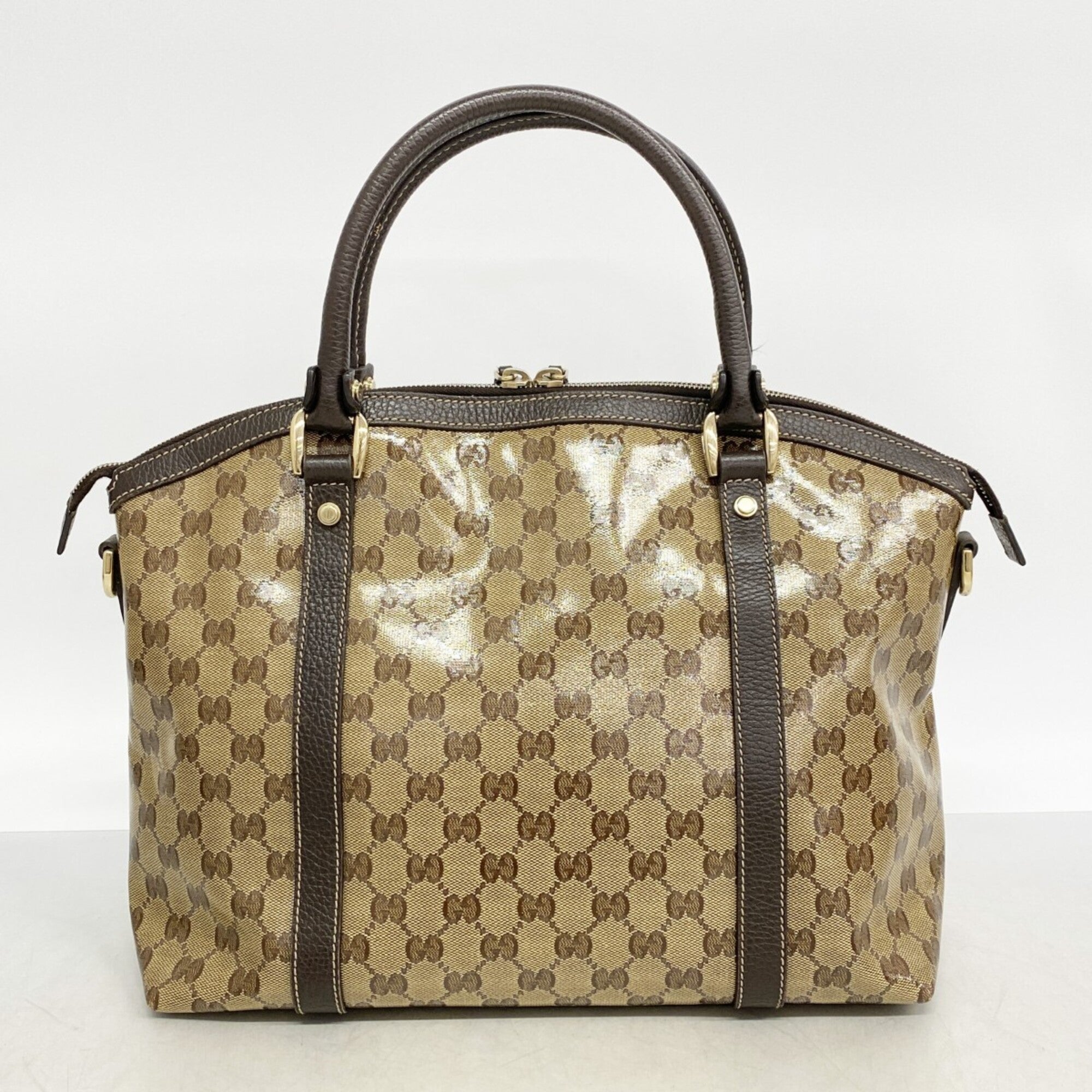 Gucci Beige Brown Coated Canvas Handbag (Pre-Owned)