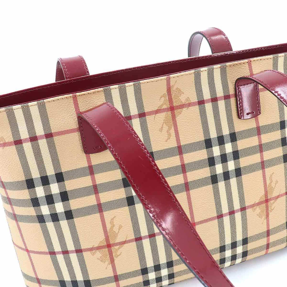 Burberry Beige Red Color Pvc Leather Tote Bag (Pre-Owned)