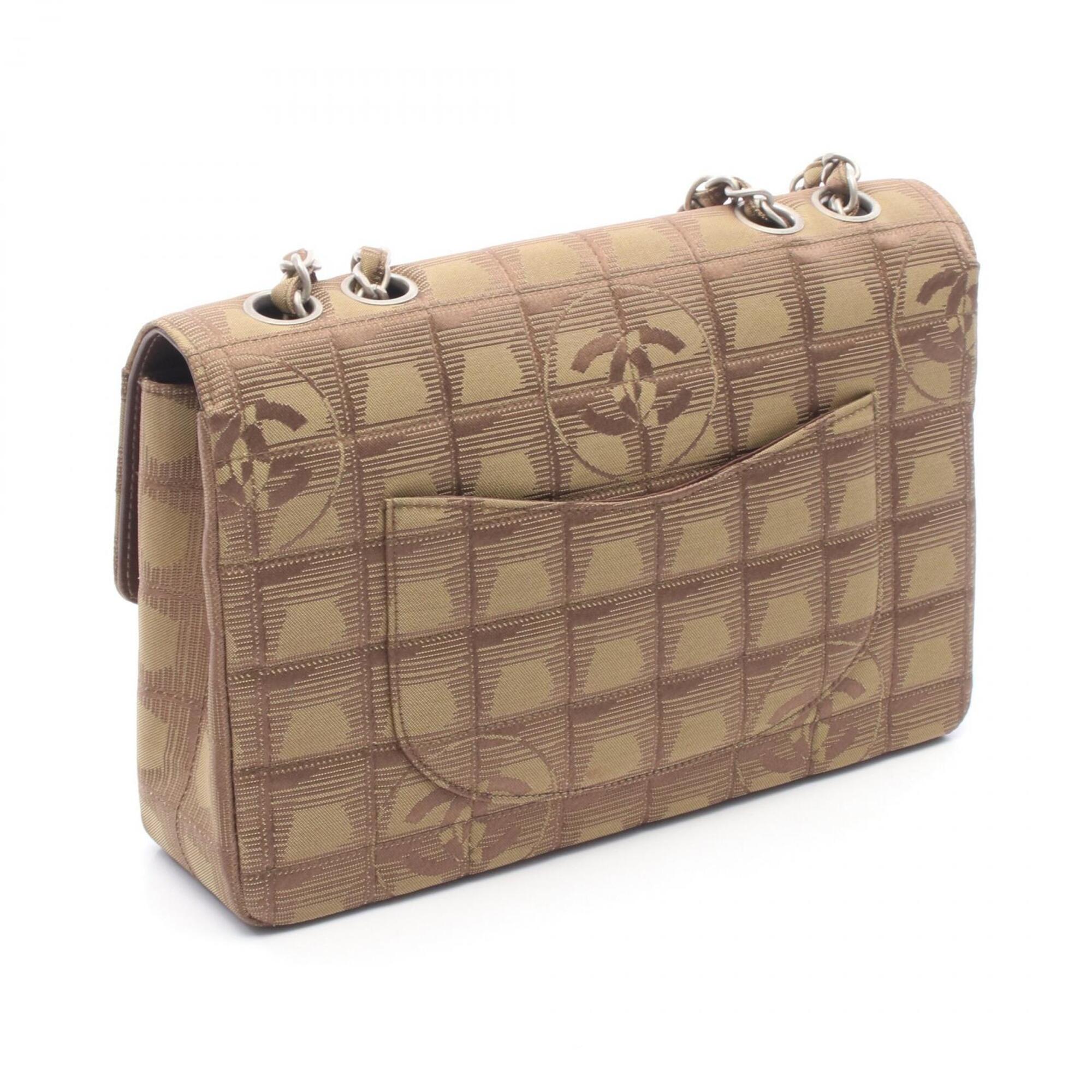 Chanel Khaki Leather Nylon Canvas Handbag Shoulder Bag (Pre-Owned)