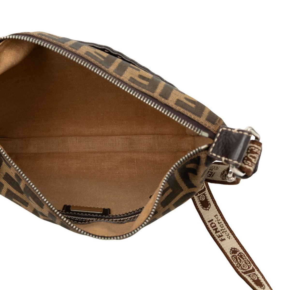 Fendi Brown Leather Canvas Shoulder Bag (Pre-Owned)