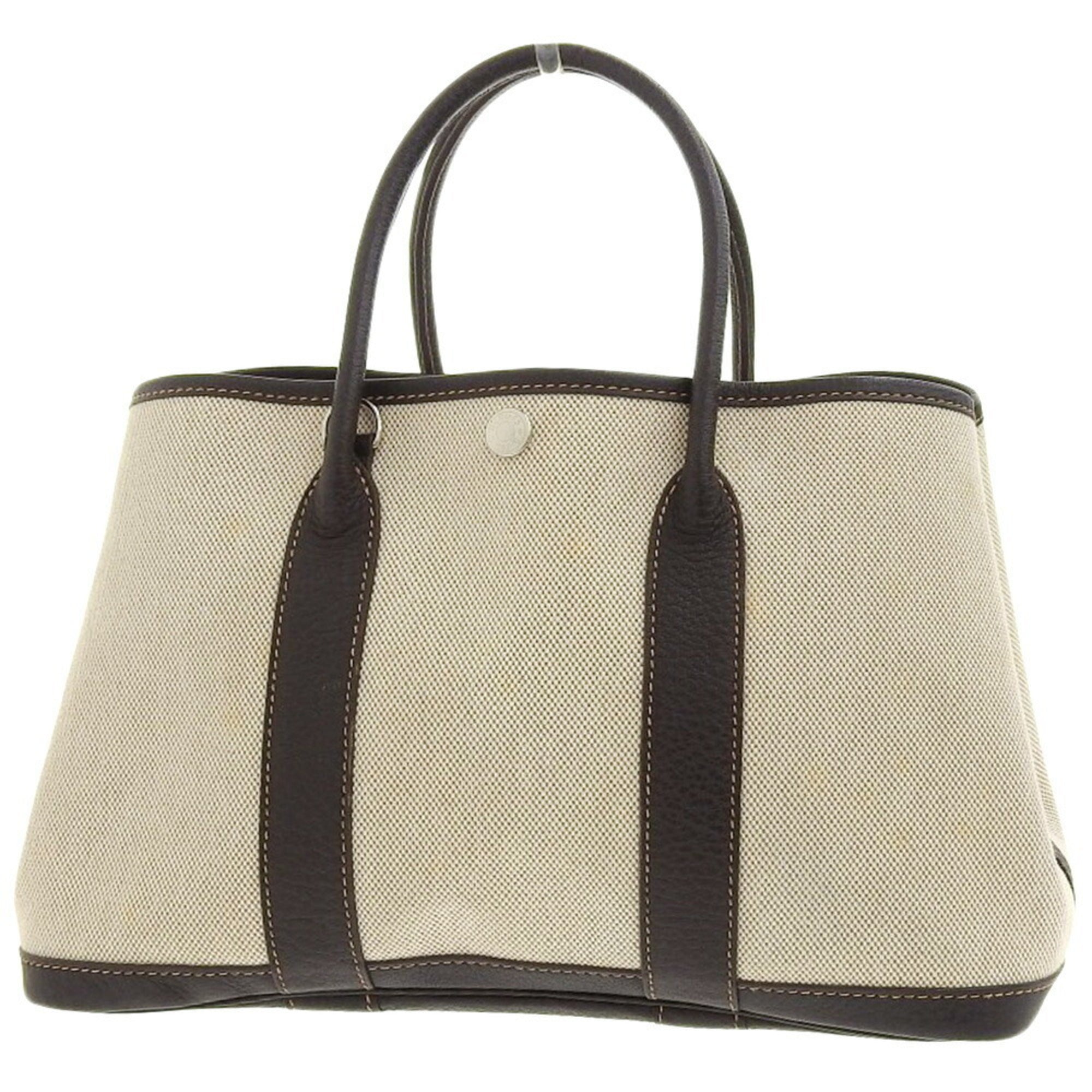 Hermes Beige Brown Marron Toile Officier Buffalo Leather Tote Bag (Pre-Owned)