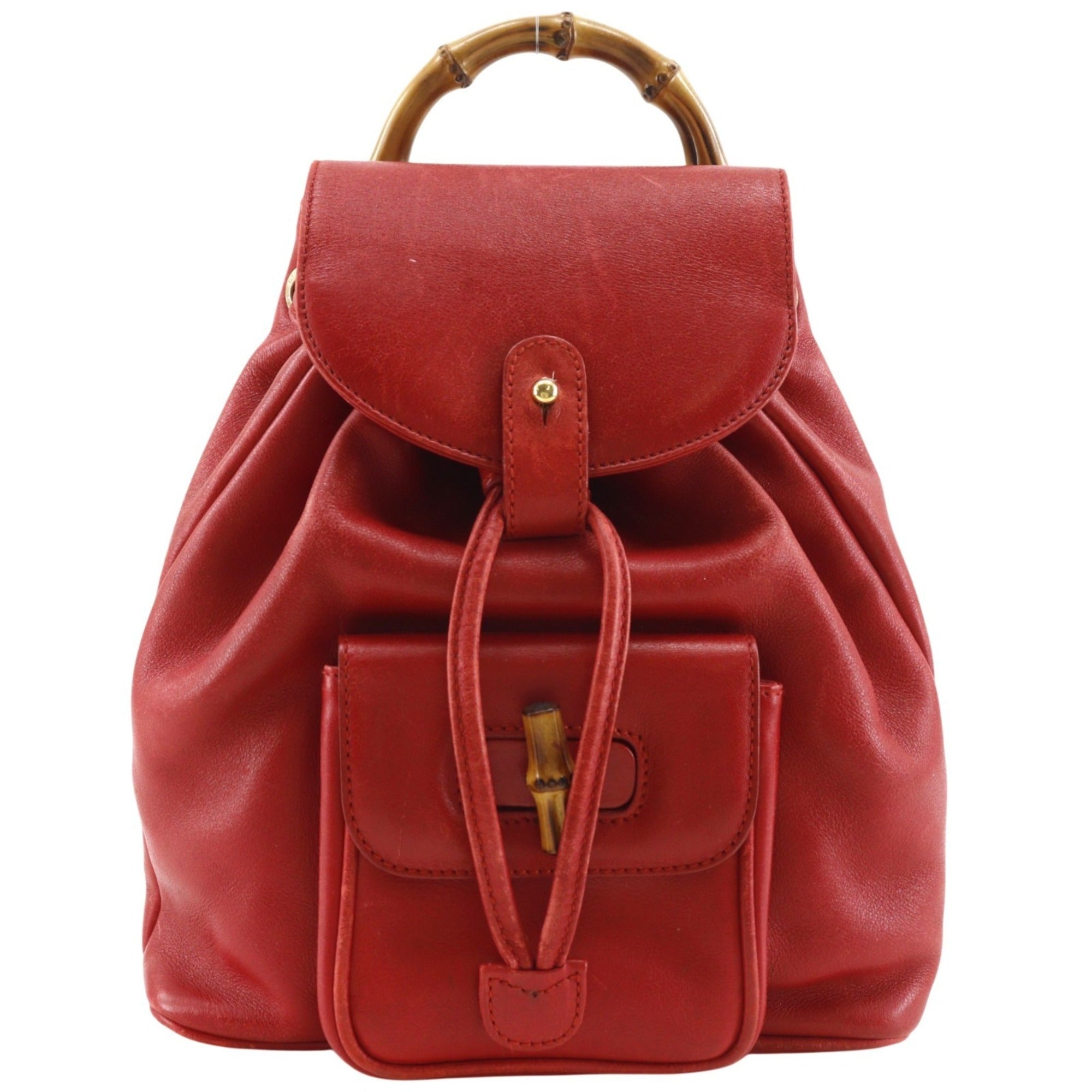 Gucci Bamboo Red Color Leather Backpack (Pre-Owned)