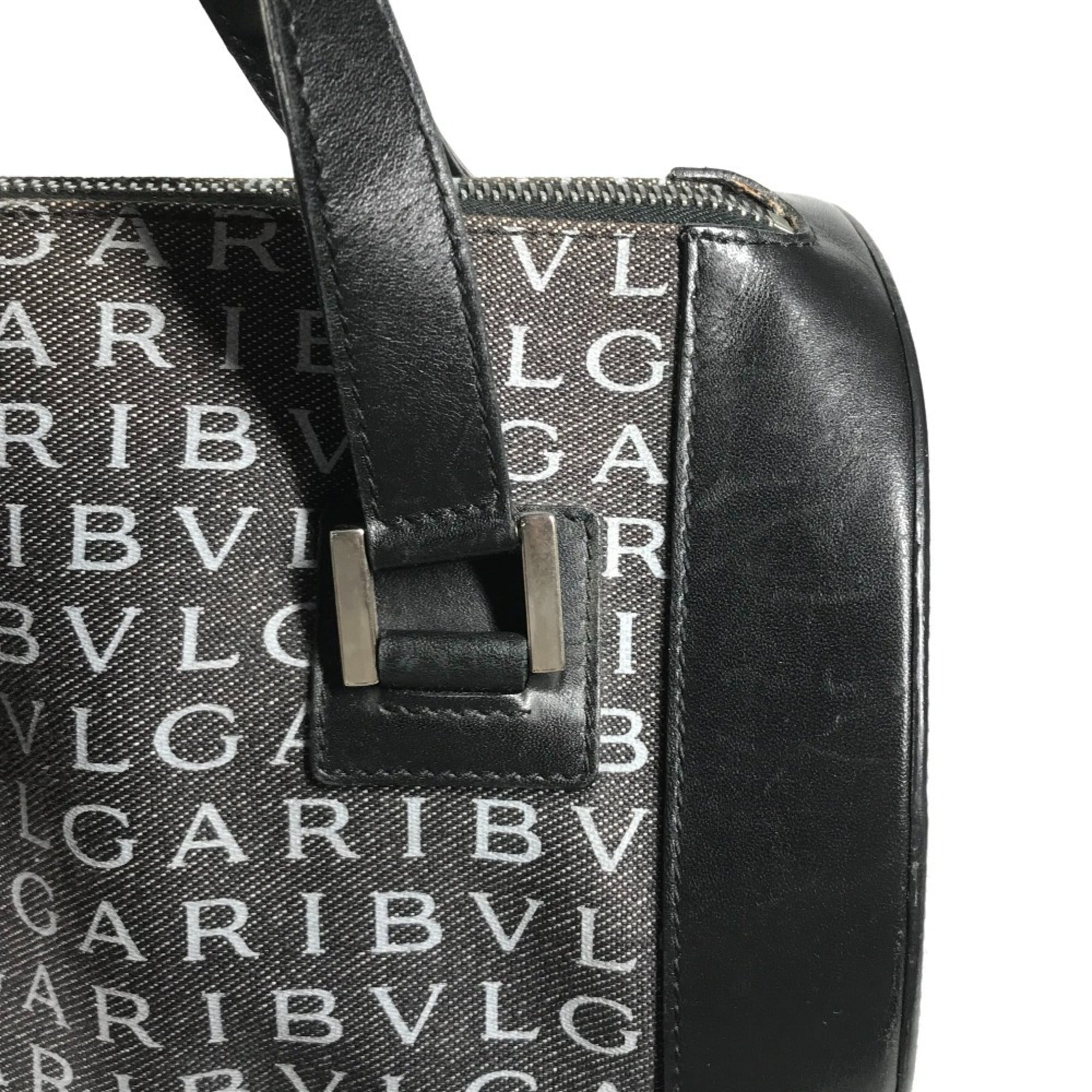 Bvlgari Black Blue Canvas Leather Handbag (Pre-Owned)