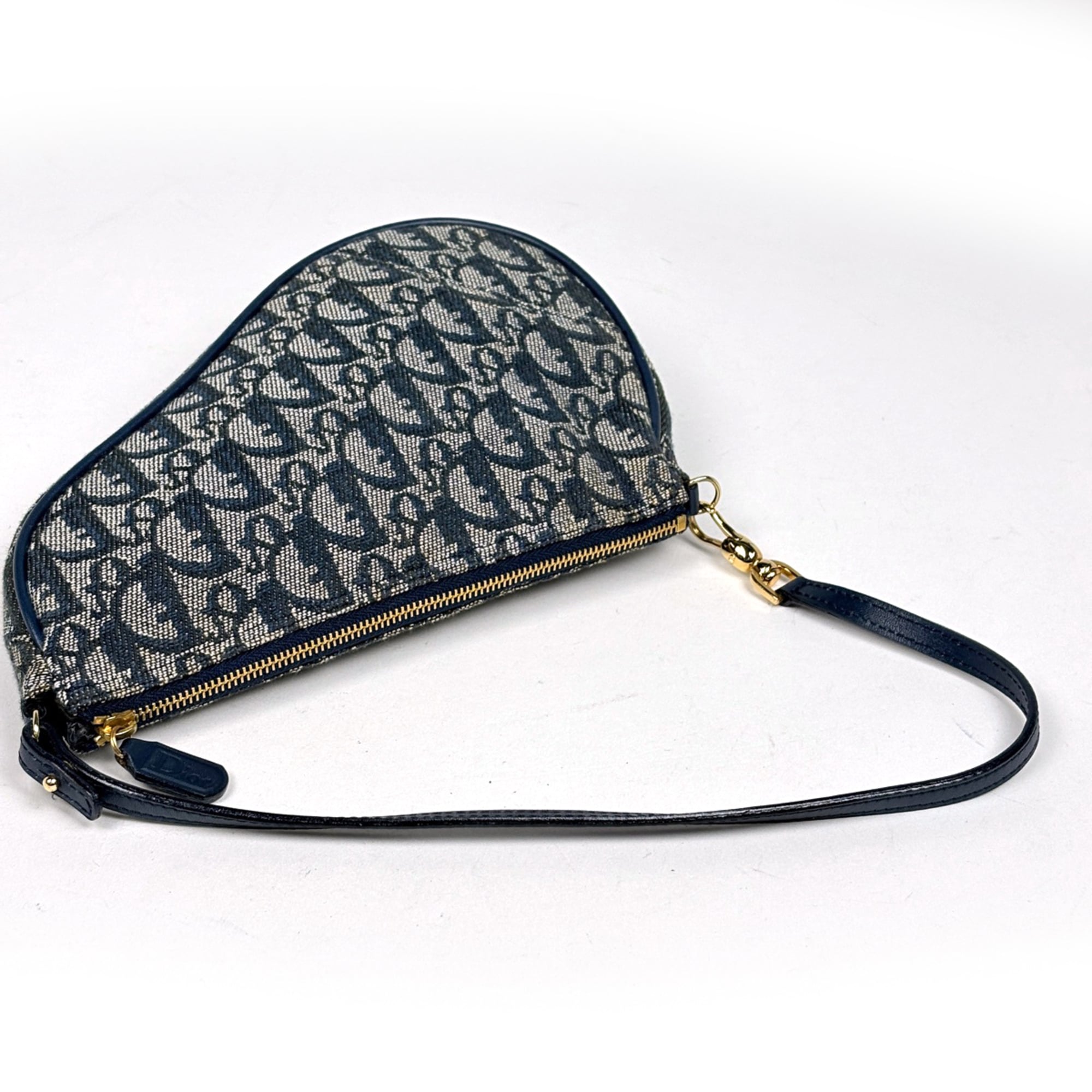 Christian Dior Navy Canvas Leather Saddle Bag Shoulder Bag (Pre-Owned)