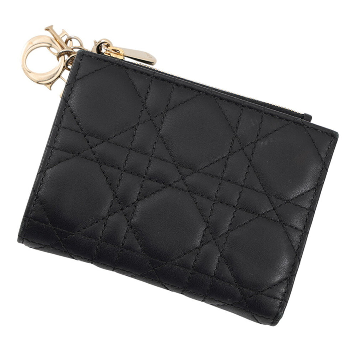 Christian Dior Lady Dior Black Leather Wallet (Bi-Fold) (Pre-Owned)