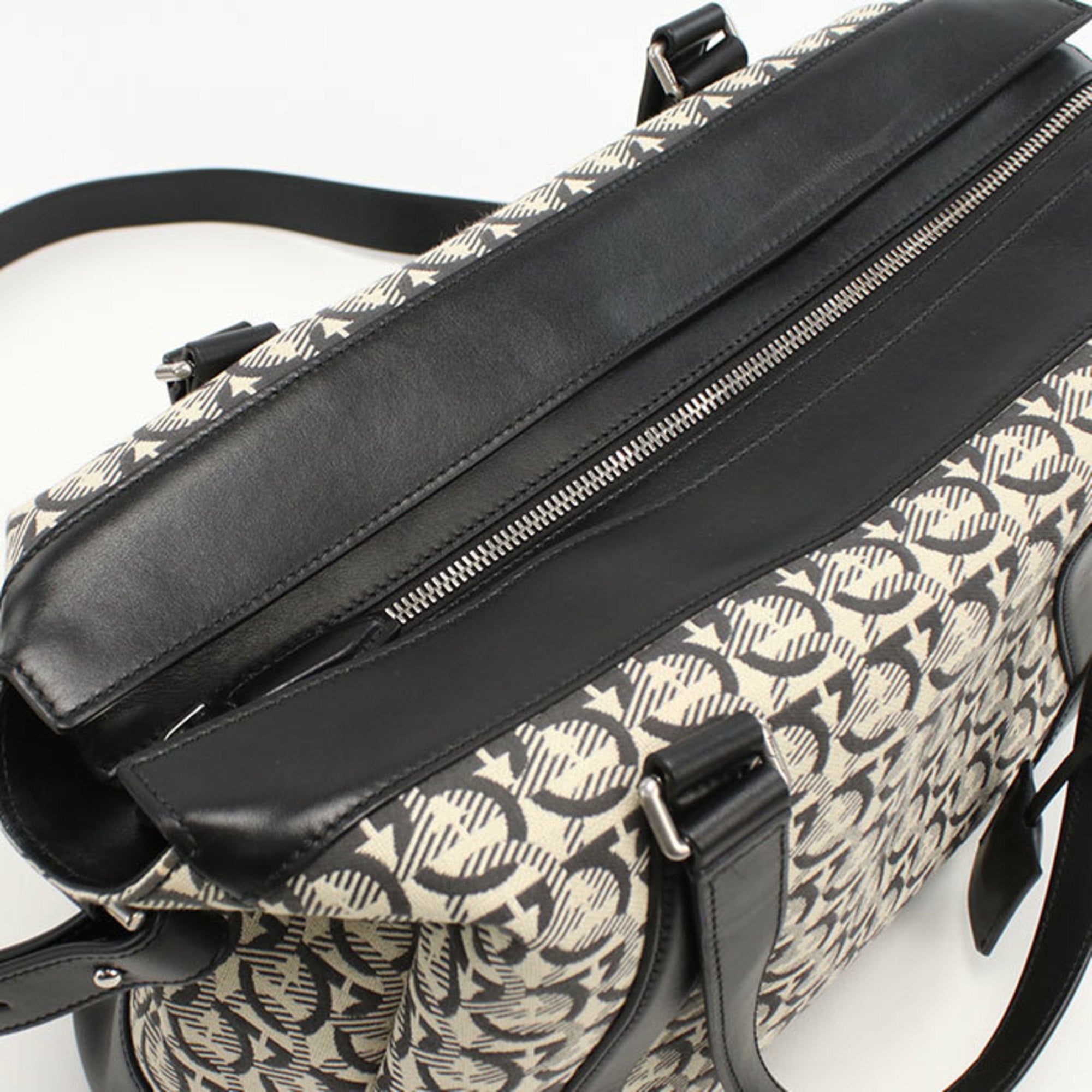 Salvatore Ferragamo Gancini Black Jacquard Boston Bag (Pre-Owned)