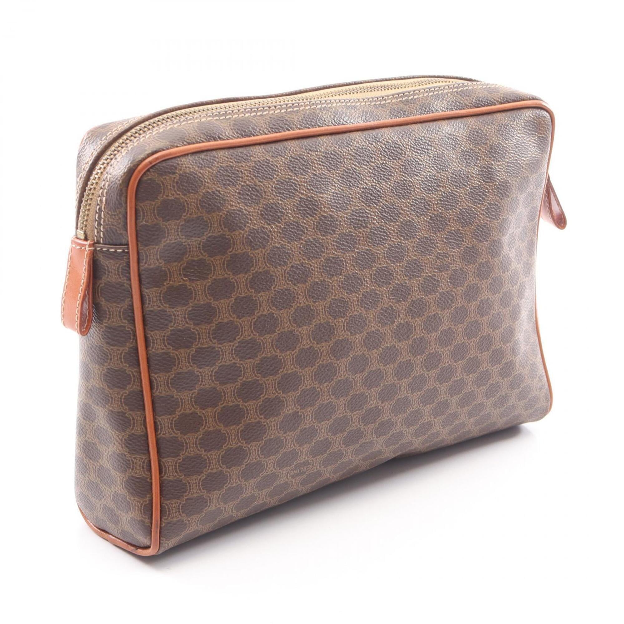 Celine Macadam Brown Coated Canvas Clutch Bag Handbag (Pre-Owned)