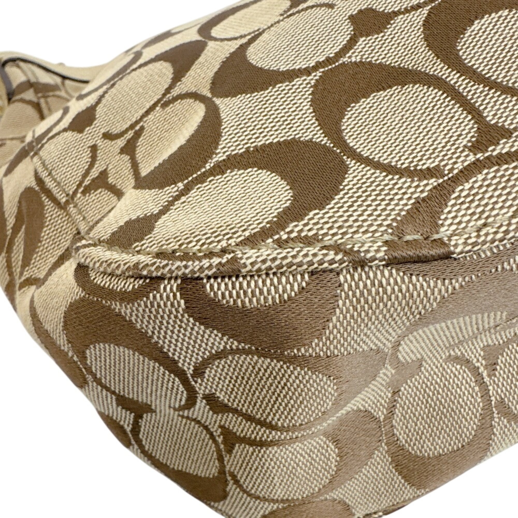 Coach Beige Gold Canvas Leather Shoulder Bag (Pre-Owned)