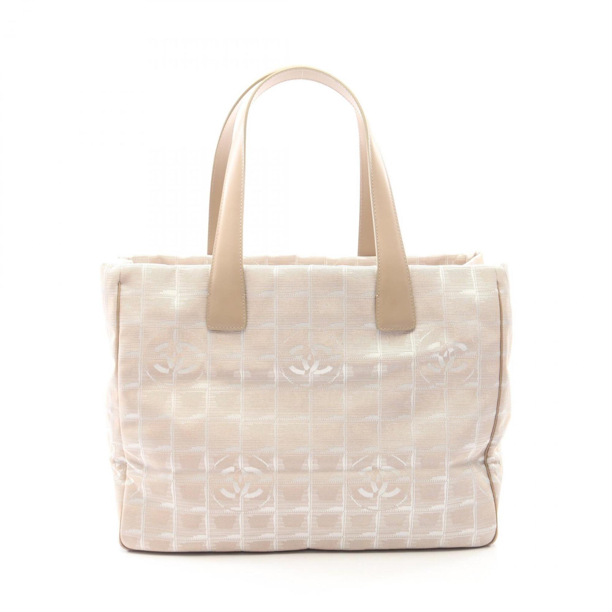 Chanel Beige Leather Nylon Canvas Handbag Tote Bag (Pre-Owned)