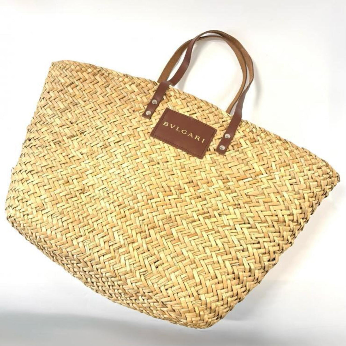 Bvlgari Brown Raffia Leather Tote Bag (Pre-Owned)