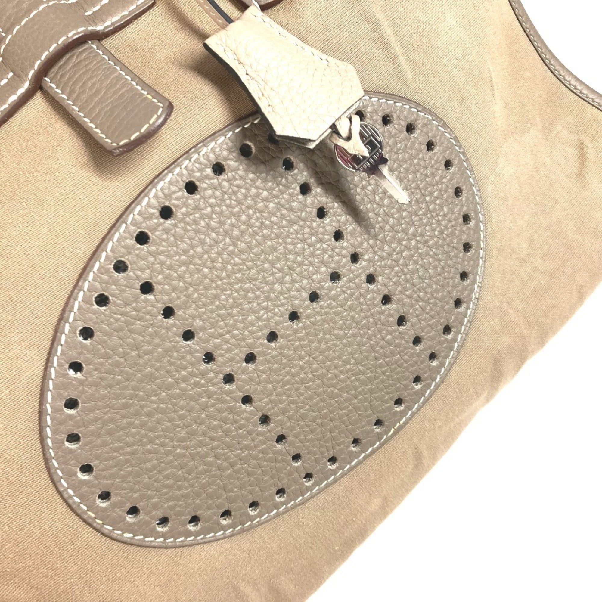 Hermes Gray Leather Canvas Boston Bag Handbag Tote Bag (Pre-Owned)