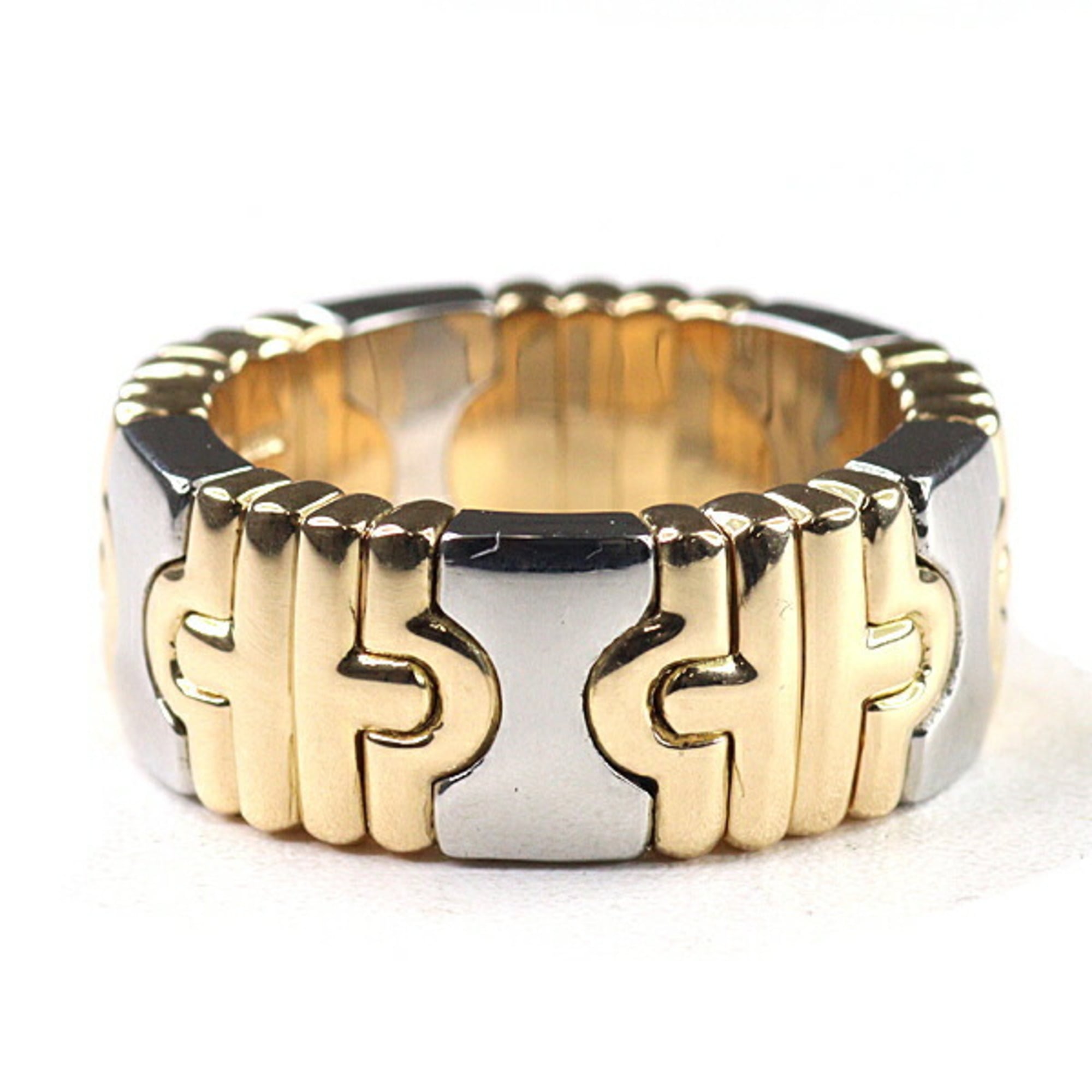 Bvlgari Silver Yellow Gold Yellow Gold (18K) Sterling Silver Band Ring (Pre-Owned)
