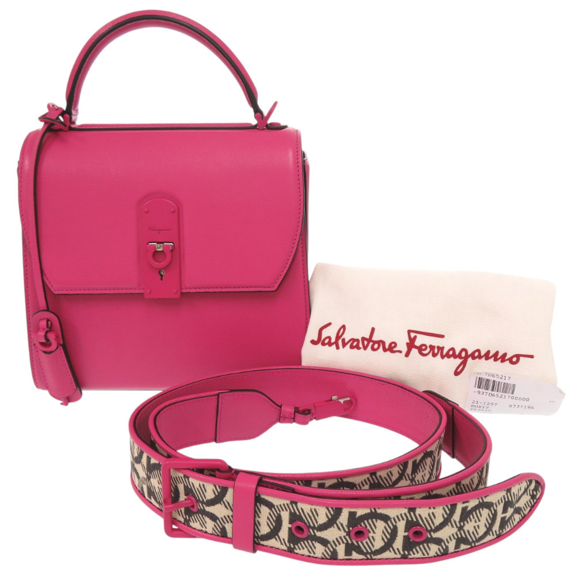 Salvatore Ferragamo Pink Leather Canvas Handbag Shoulder Bag (Pre-Owned)