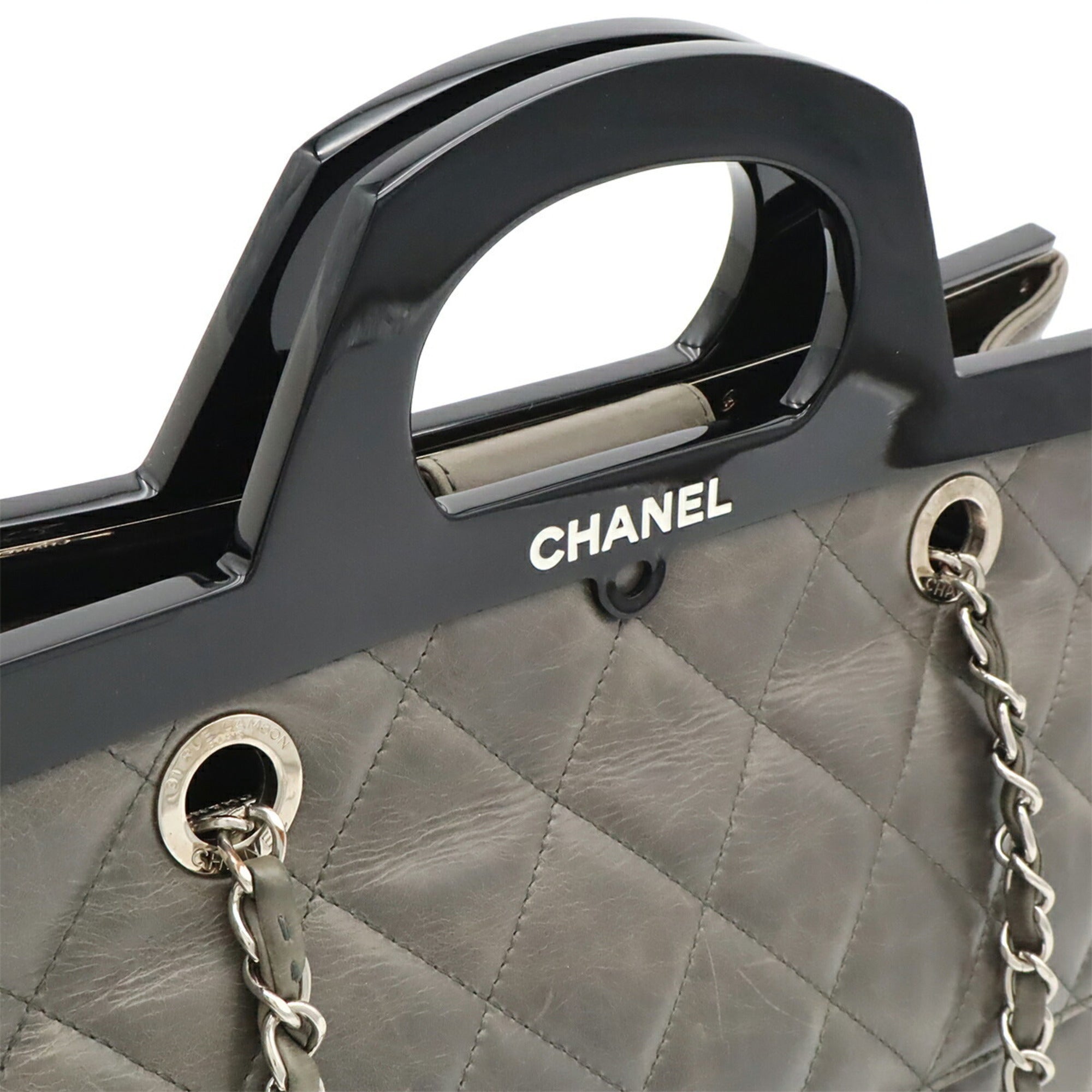 Chanel Black Gray Leather Handbag Shoulder Bag (Pre-Owned)