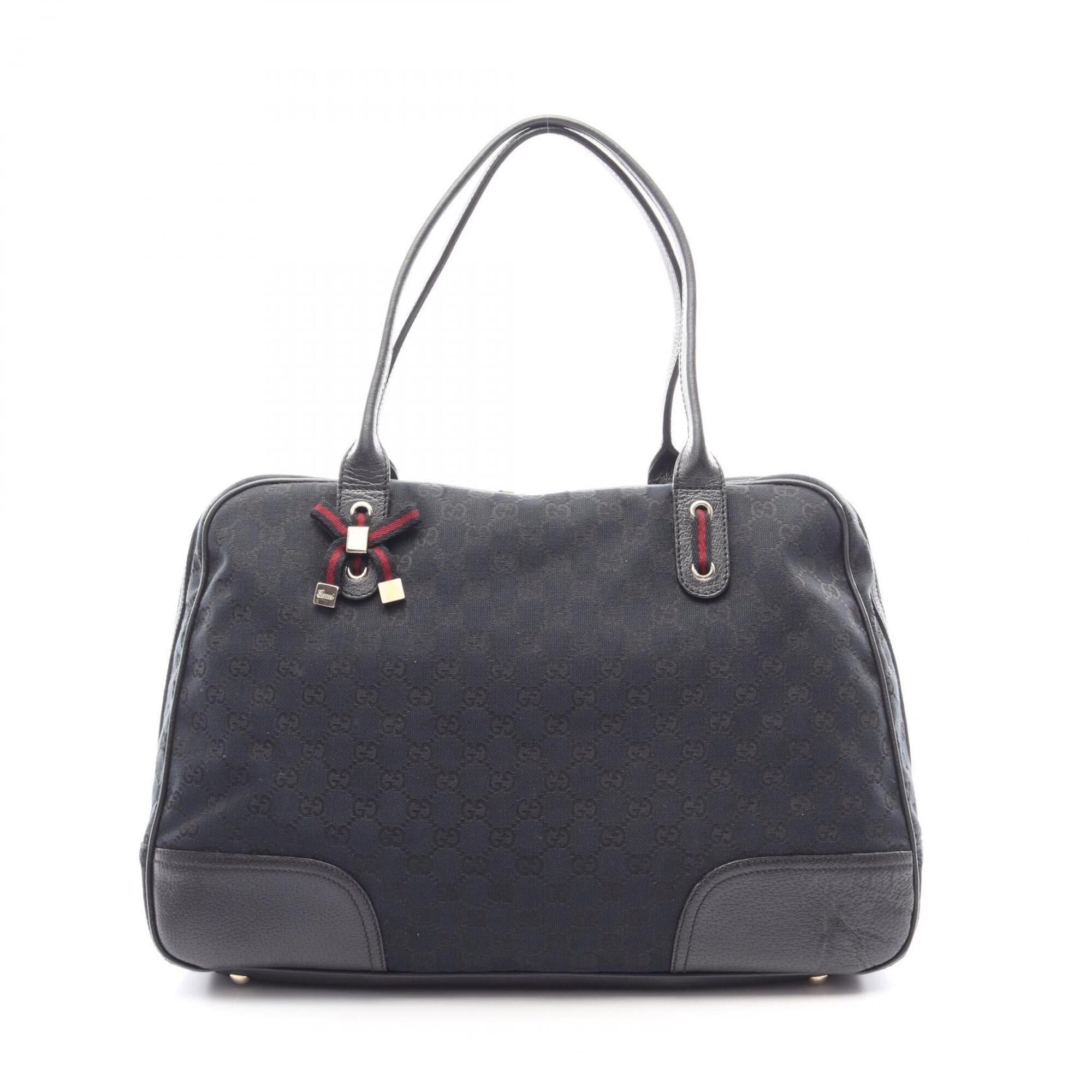 Gucci Black Navy Gg Canvas Leather Handbag Shoulder Bag (Pre-Owned)