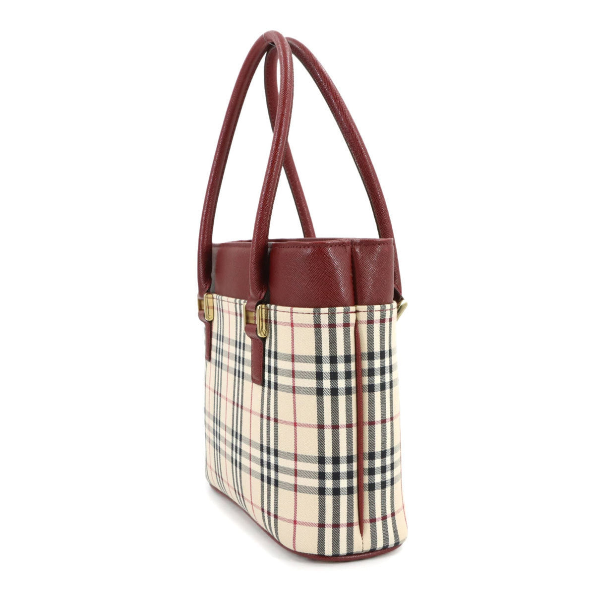 Burberry Beige Bordeaux Canvas Leather Handbag (Pre-Owned)