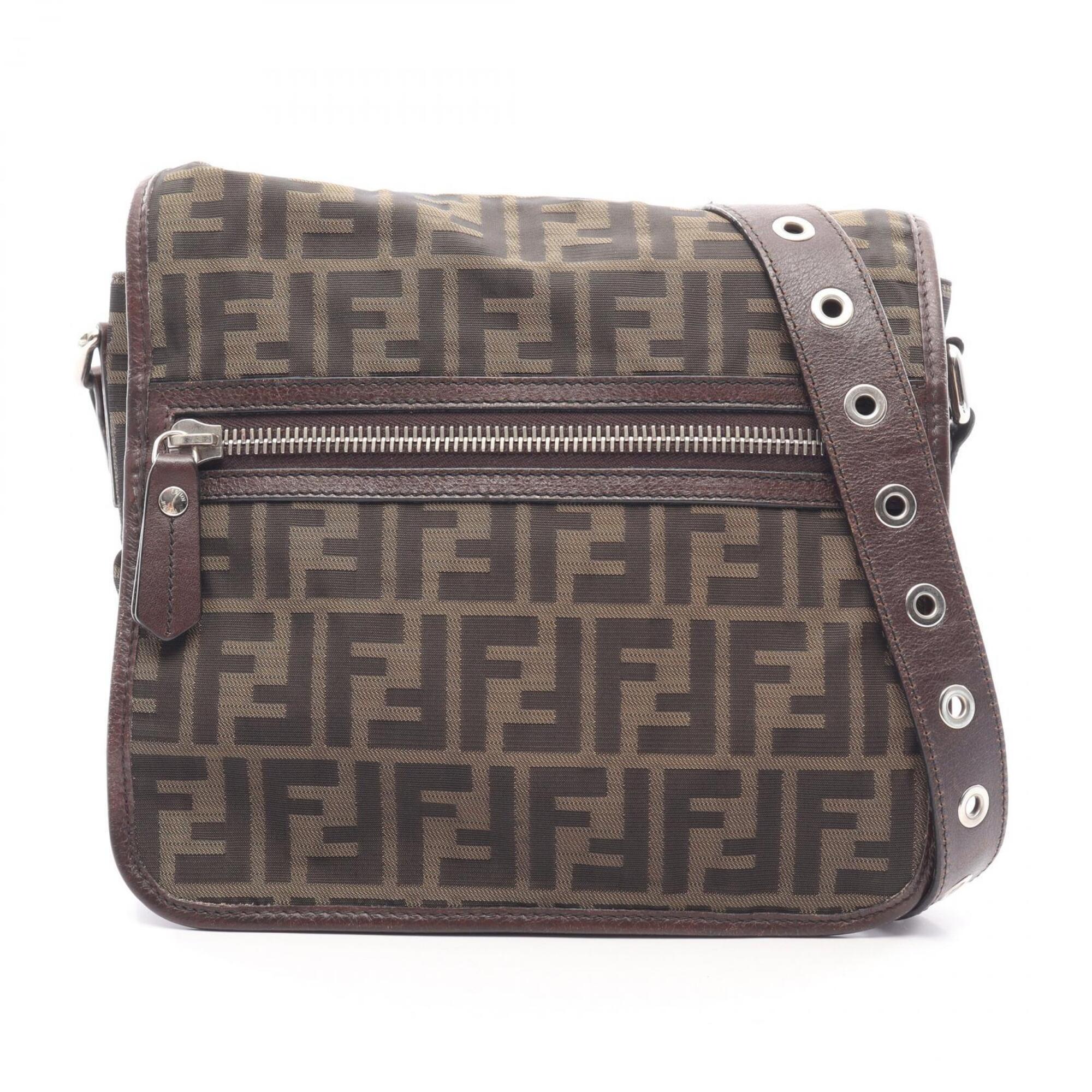 Fendi Black Khaki Canvas Leather Handbag Shoulder Bag (Pre-Owned)