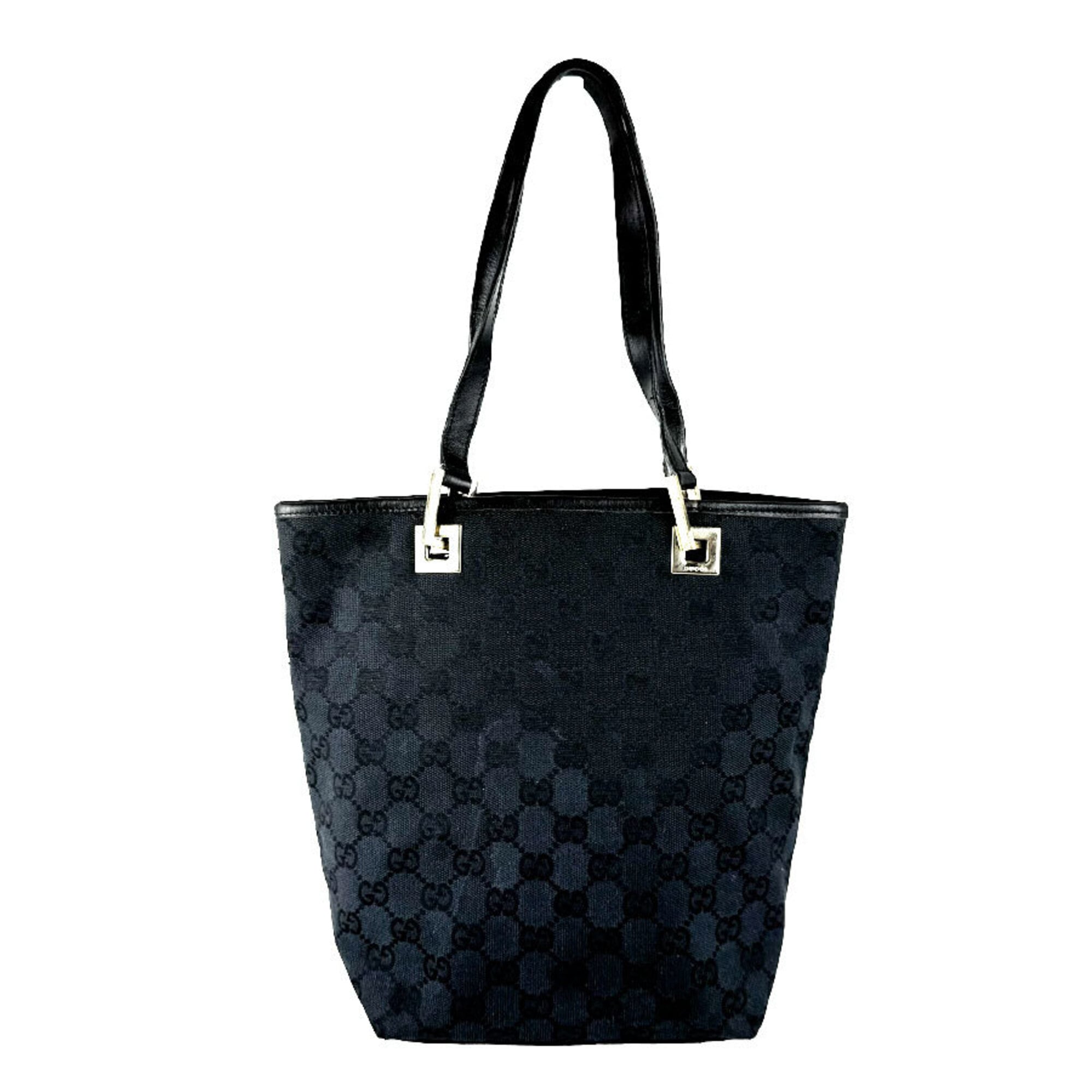 Gucci Black Gg Canvas Leather Handbag (Pre-Owned)