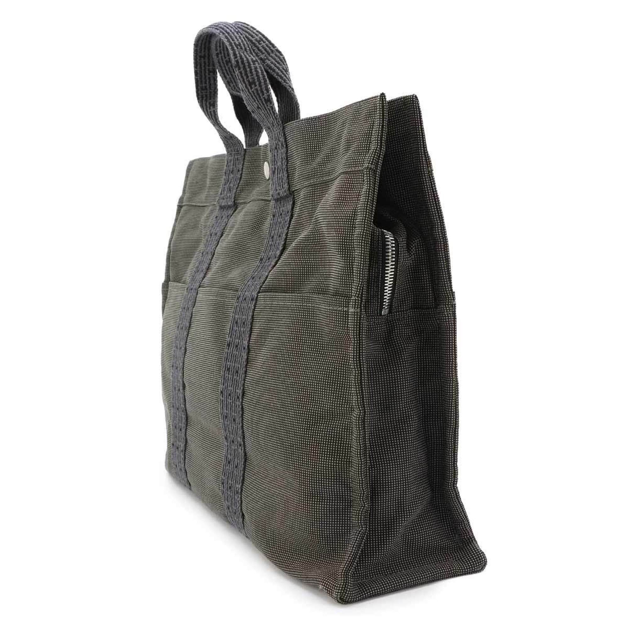 Hermes Gray Canvas Handbag Tote Bag (Pre-Owned)