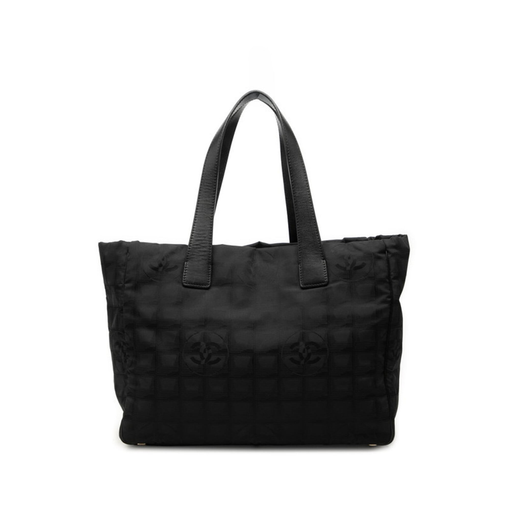 Chanel New Travel Line Black Nylon Leather Handbag Tote Bag (Pre-Owned)