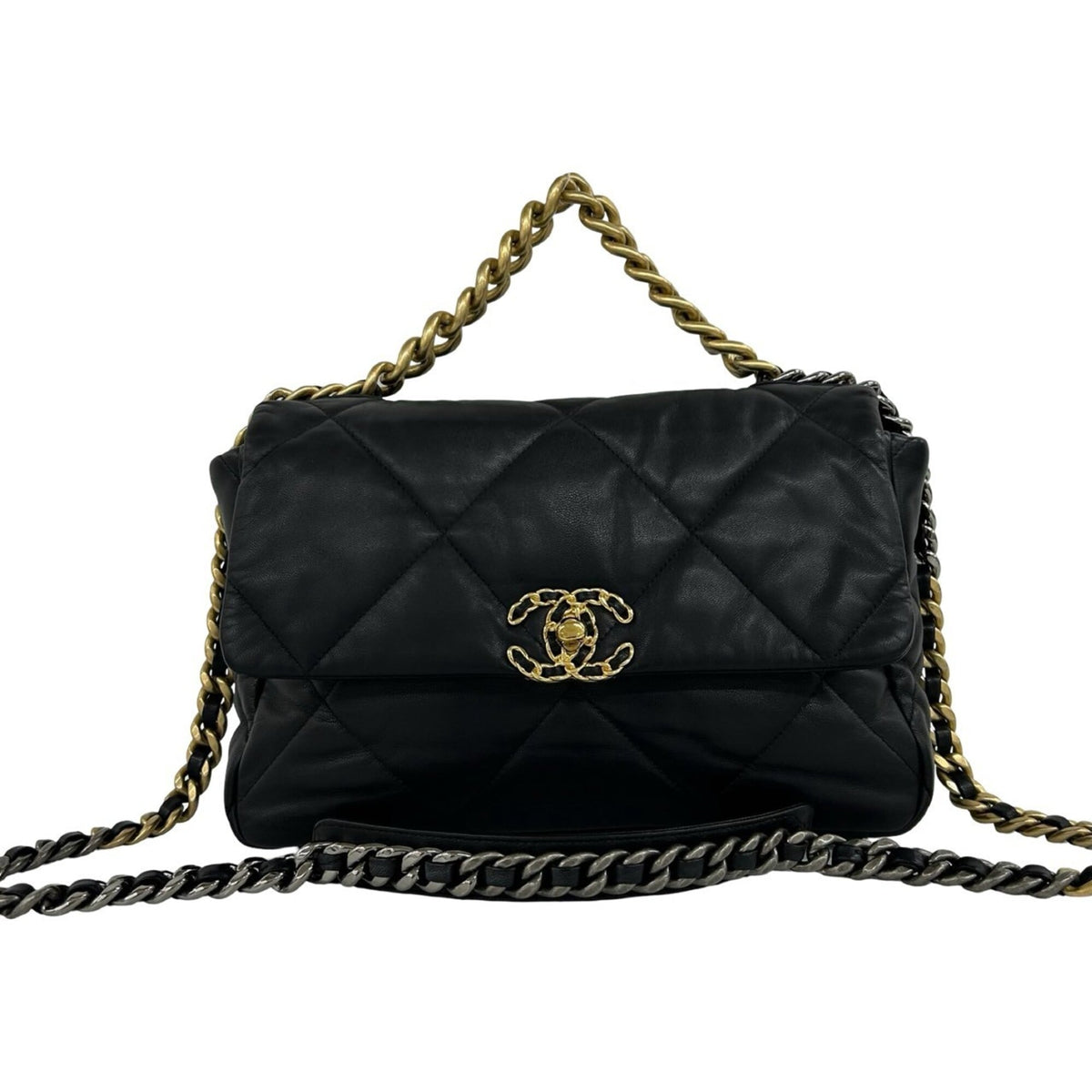 Chanel Black Leather Handbag Shoulder Bag (Pre-Owned)