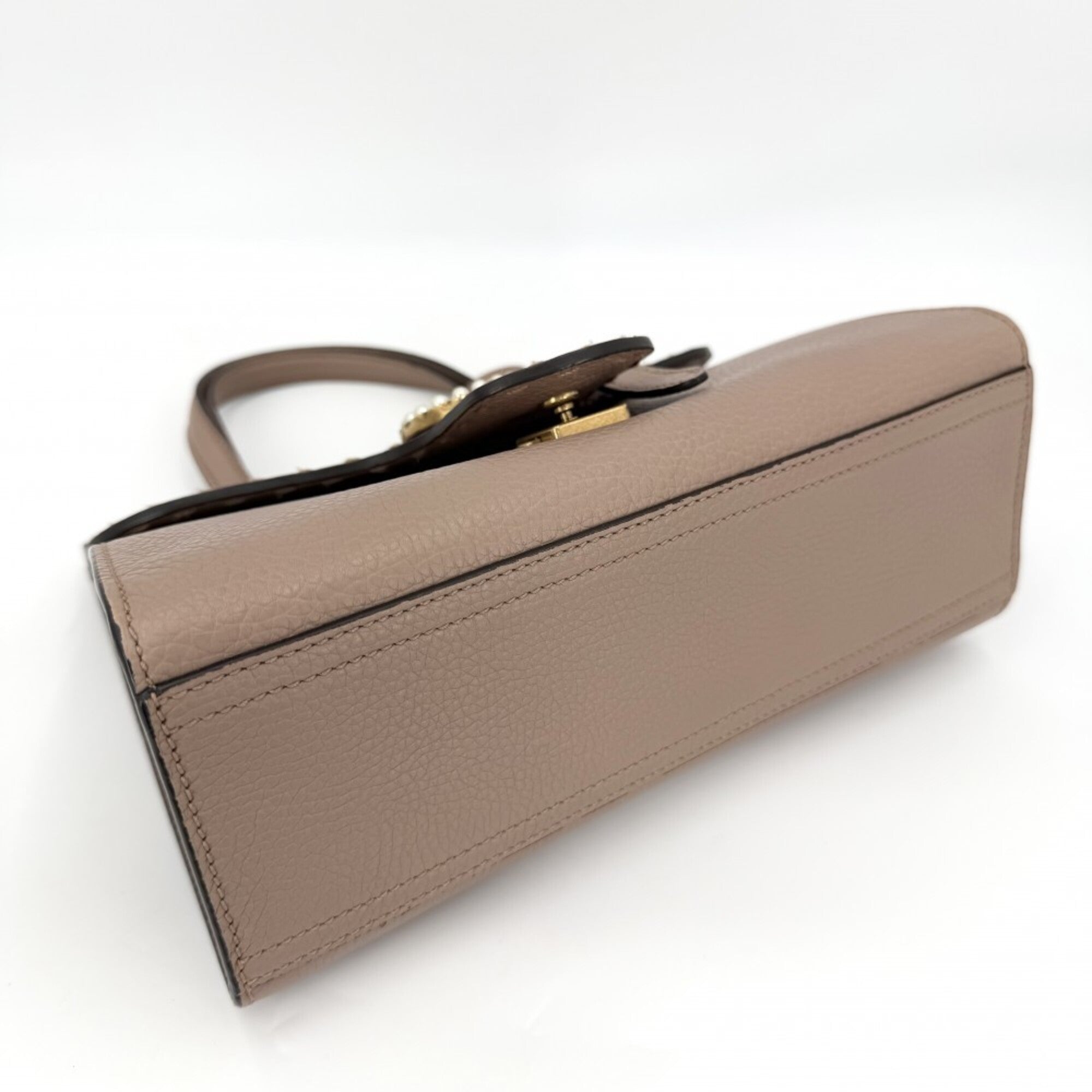 Gucci Beige Gold Pink Beige White Leather Handbag Shoulder Bag (Pre-Owned)