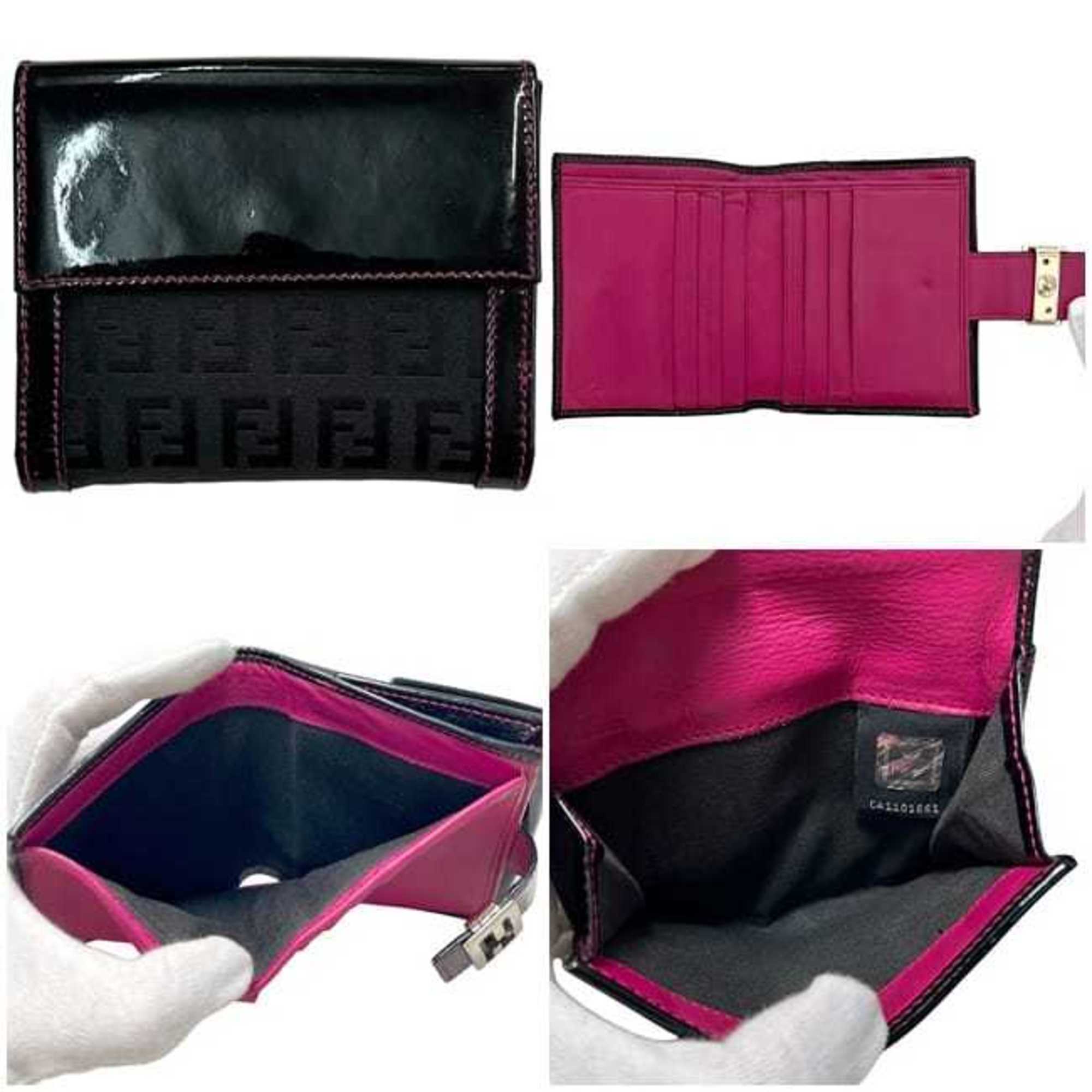 Fendi Black Pink Patent Leather Canvas Leather Wallet (Bi-Fold) (Pre-Owned)
