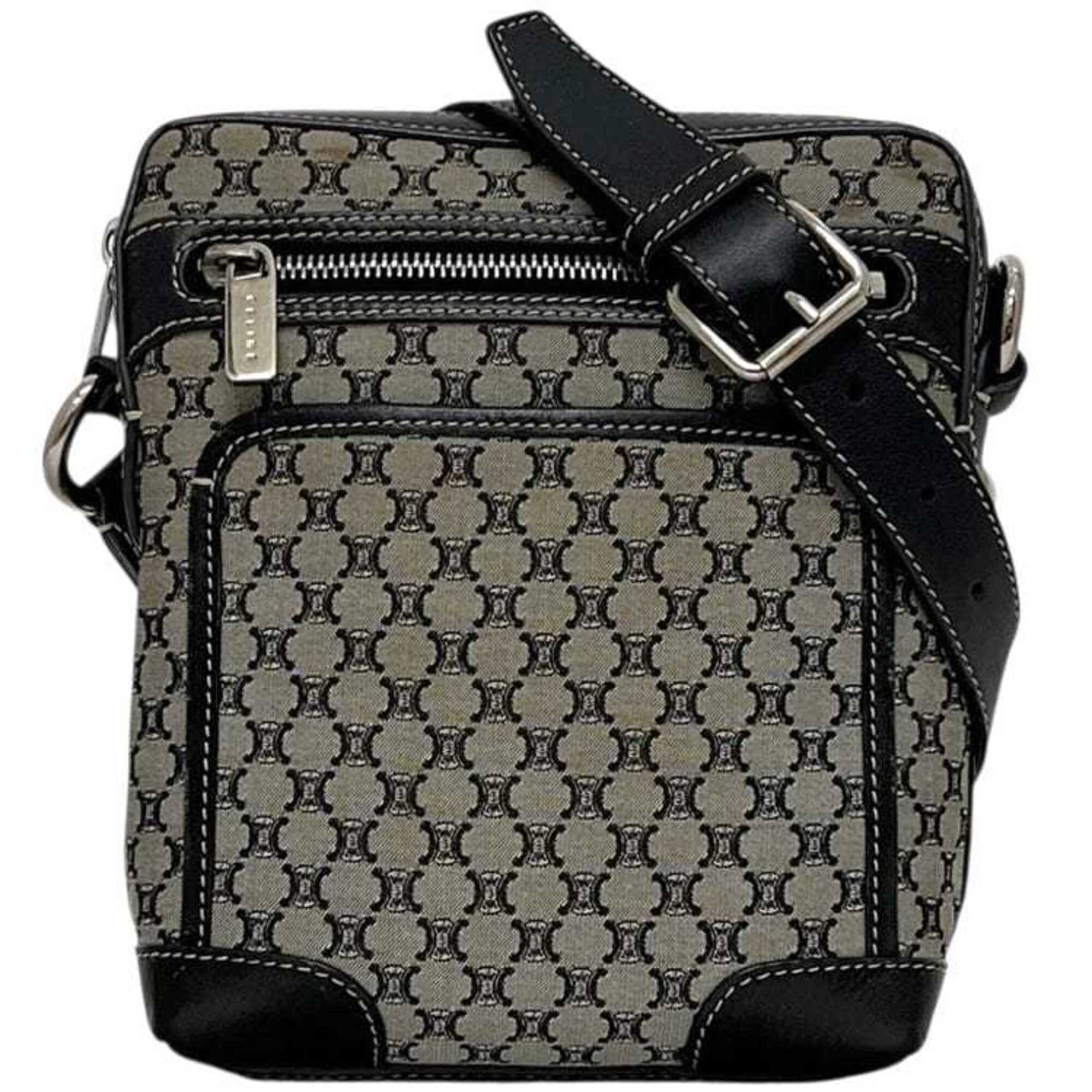 Celine Black Gray Nylon Leather Shoulder Bag (Pre-Owned)